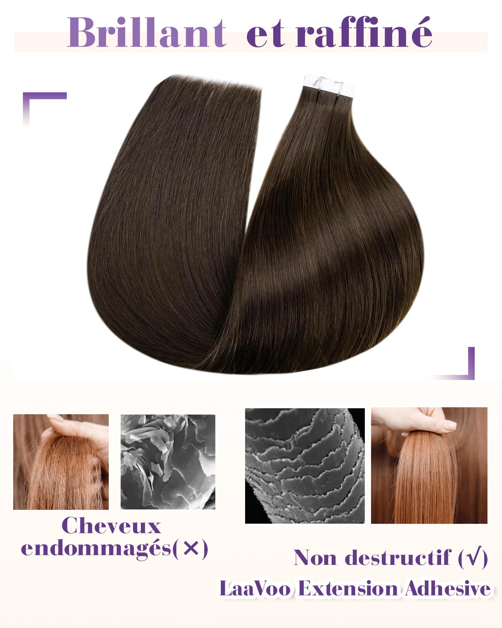 LaaVoo Tape in Hair Extensions Human Hair Brown Tape Hair Extensions Real Human Hair 26 Inch Invisible Tapes Remy Straight Dark Brown Hair Double Sided Tabs 20pcs 65g #4 - Image 4
