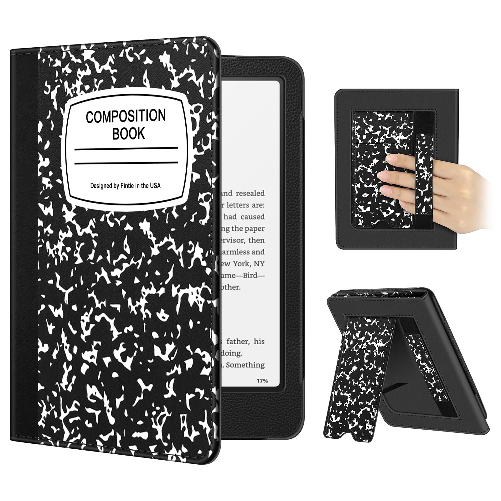 Fintie Case for 7" All-new Kindle Paperwhite (12th Generation, 2024) and Kindle Colorsoft Signature Edition - PU Leather Foldable Stand Cover Auto Wake/Sleep Card Slot and Hand Strap, Composition Book-image-34