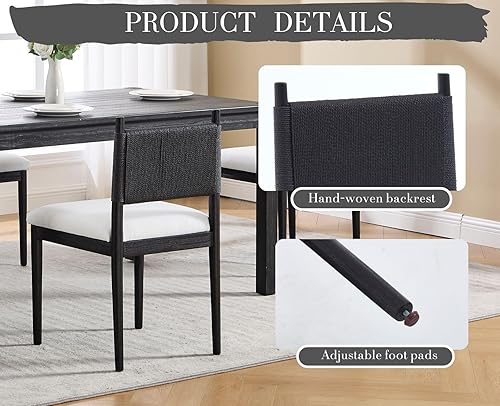 Miniatura 4 de CIMOTA - Juego de 2 sillas de comedor negras, sillas de comedor modernas de mediados de siglo con respaldo tejido, sillas de cocina sin brazos con