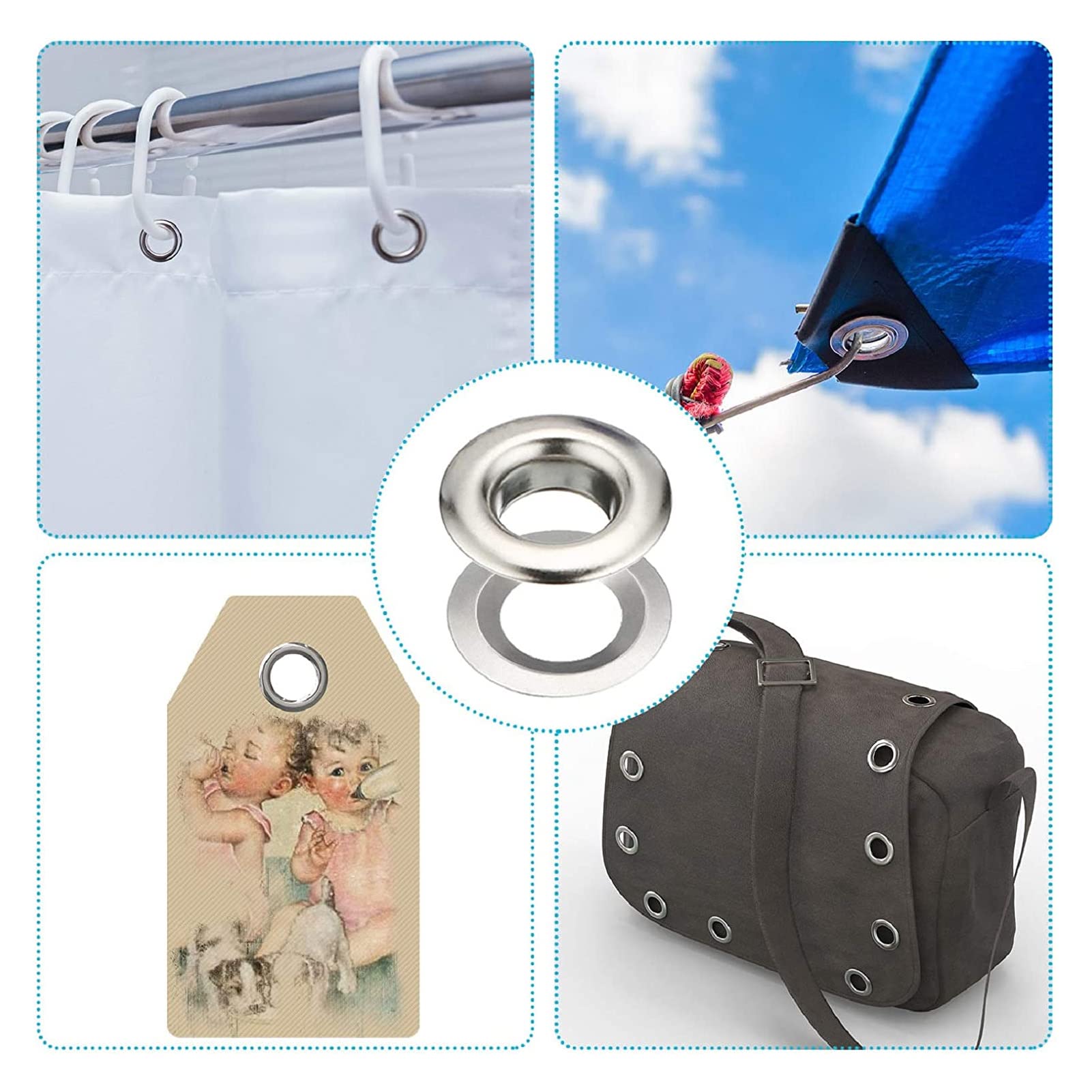 DriKou Grommet Tool Kit, 100 Sets Grommets Eyelets Grommet Setting Tool and Eyelets with Setting Tools Eyelets and Eyelet Punch Die Tool Grommet Eyelets Tool Kit for Fabric, Tarps, Curtains