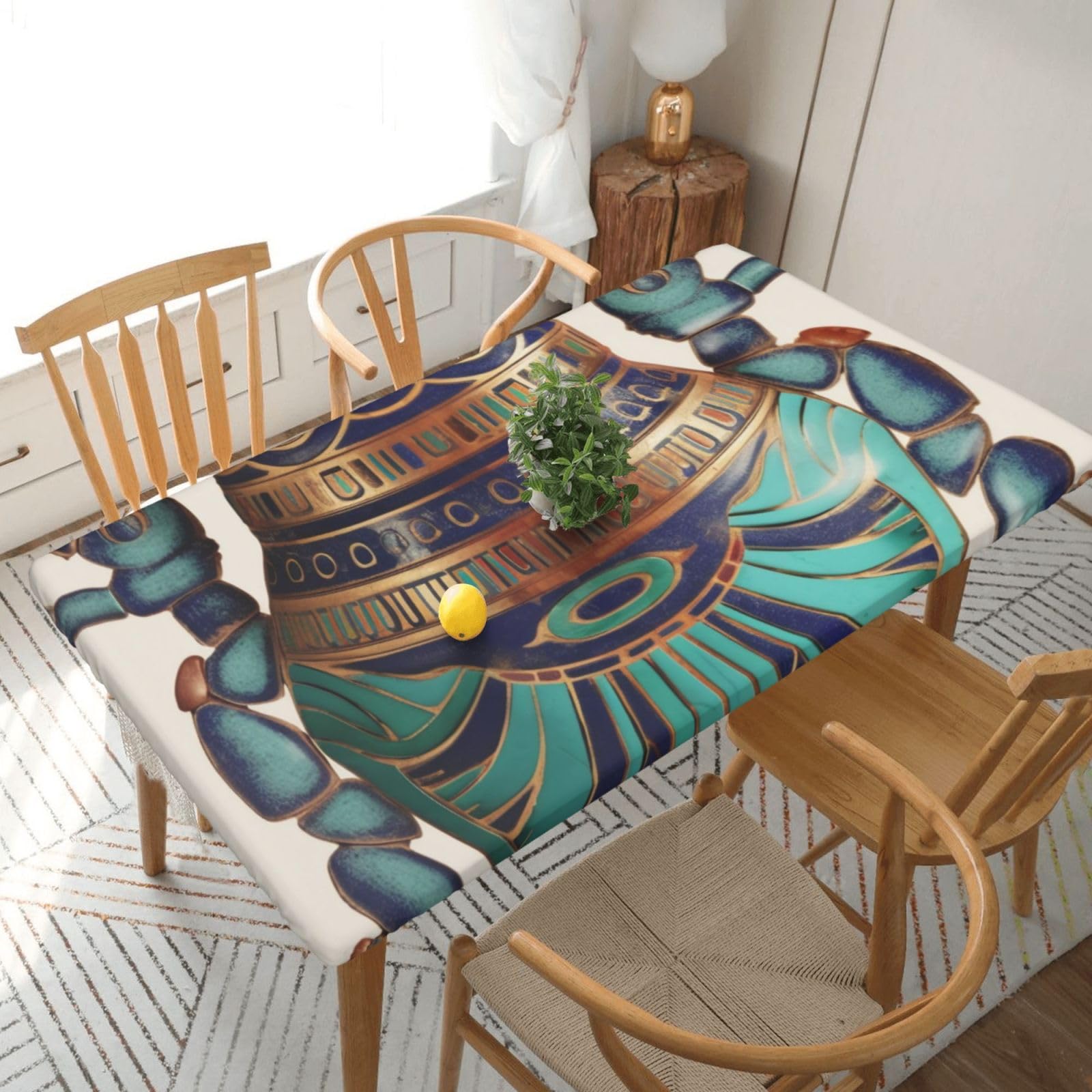 WPKJU Egyptian Scarab Printed Tablecloths 5ft Rectangular Table Covers Washable Polyester Decorative Table Cloth for Dining Table Picnic Wedding