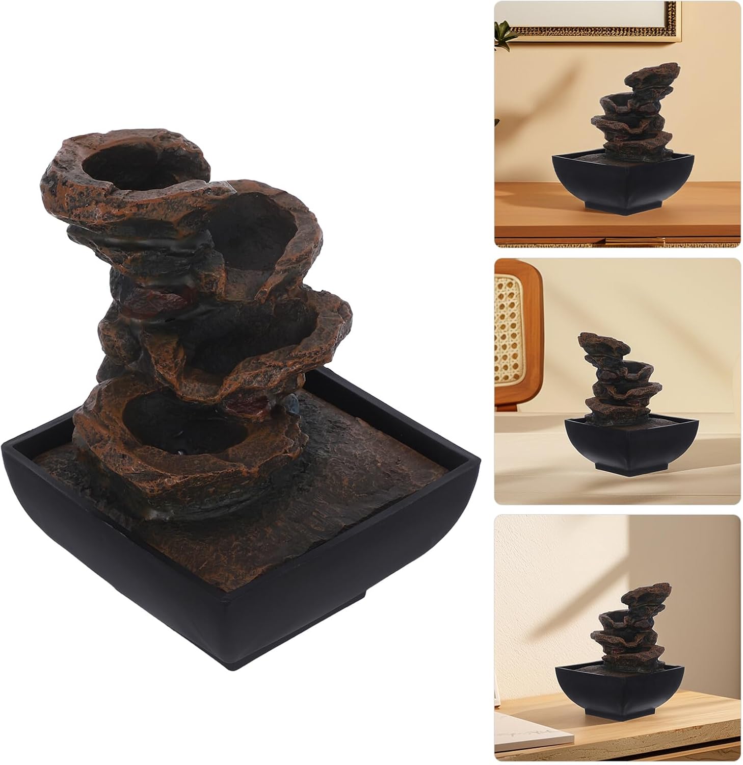 Zen Tabletop Waterfall Fountain with LED Light for Indoor Relaxation Meditation and Home Office Decor Peaceful Water Feature Suitable for Living Bedroom Study and Garden US Plug