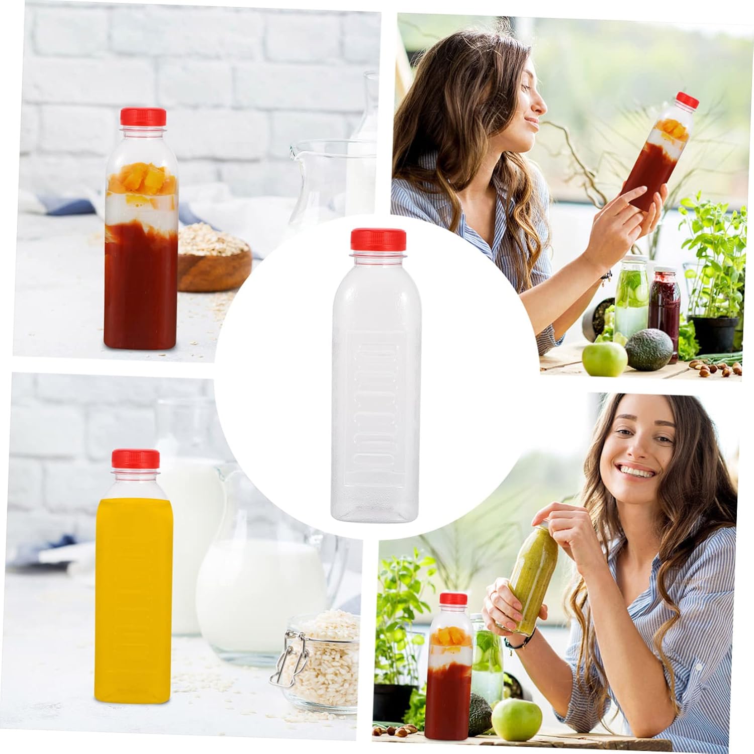 KICHOUSE 10pcs Frosted Plastic Juice Bottles Lids Travel Toiletry Containers Beverage Bottle