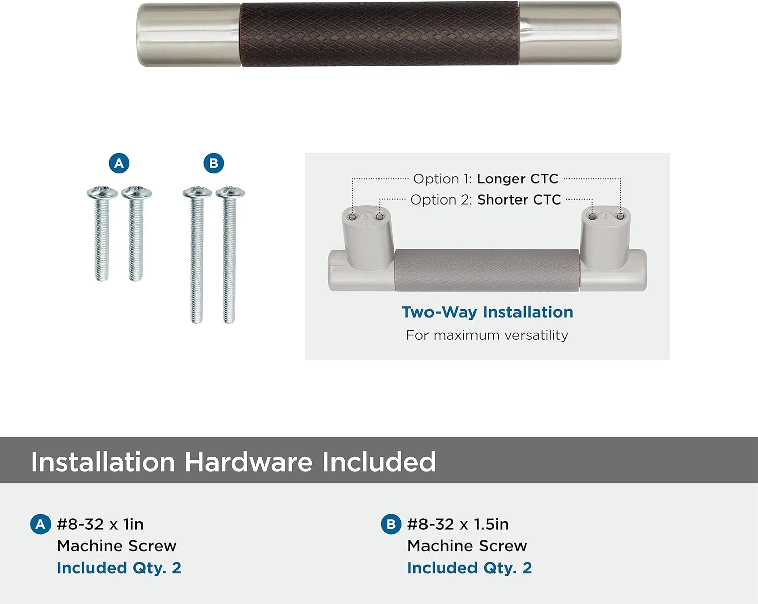 Amerock | Cabinet Pull | Satin Nickel/Oil-Rubbed Bronze | 3inch & 3-3/4 inch (76mm & 96 mm) Center to Center | Esquire | 1 Pack | Drawer Pull | Drawer Handle | Cabinet Hardware