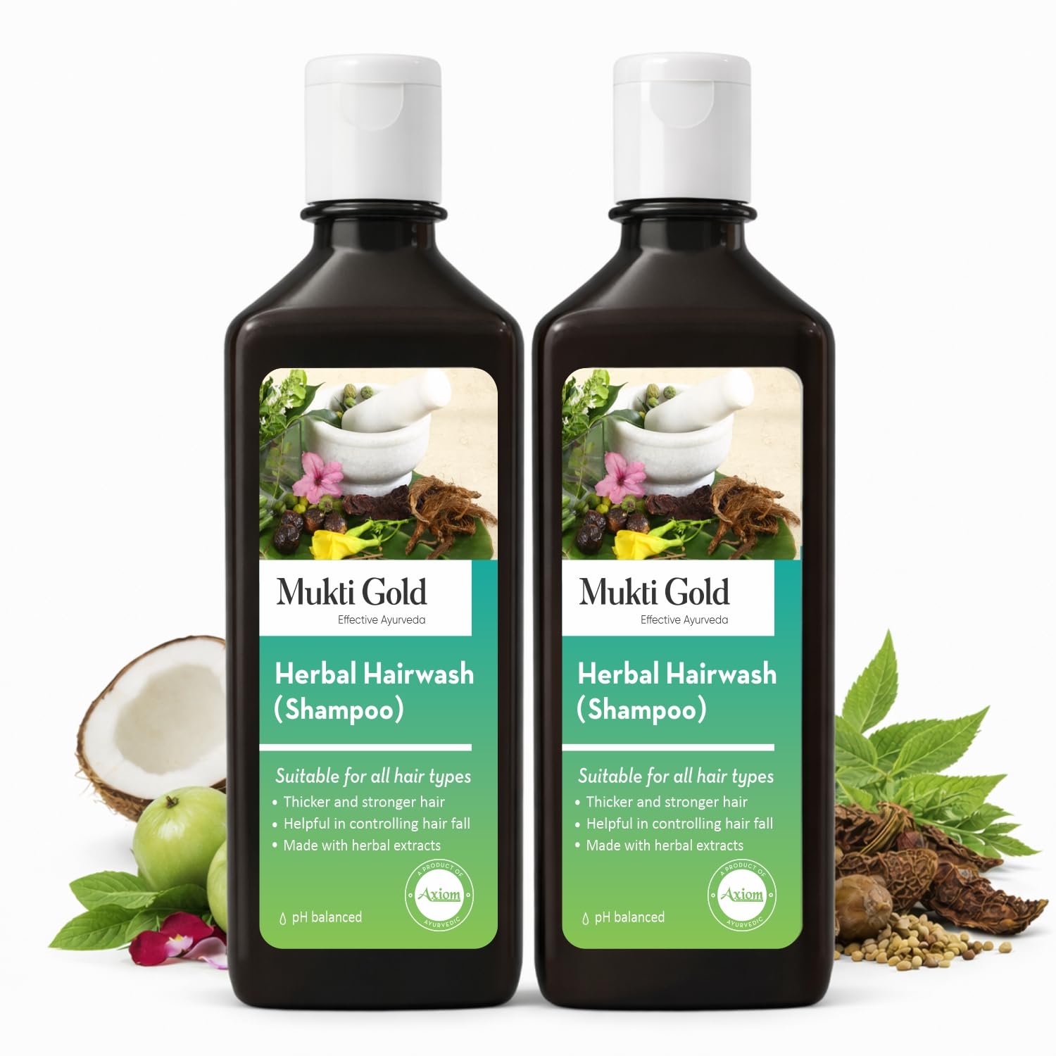 Mukti Gold Herbal Shampoo for Hair Fall & Growth |Ayurvedic Herbs Growth Formula with 15 herbs| Sulphate & Paraben Free | Damage Repair | For Men & Women | 400ml (Pack of 2)