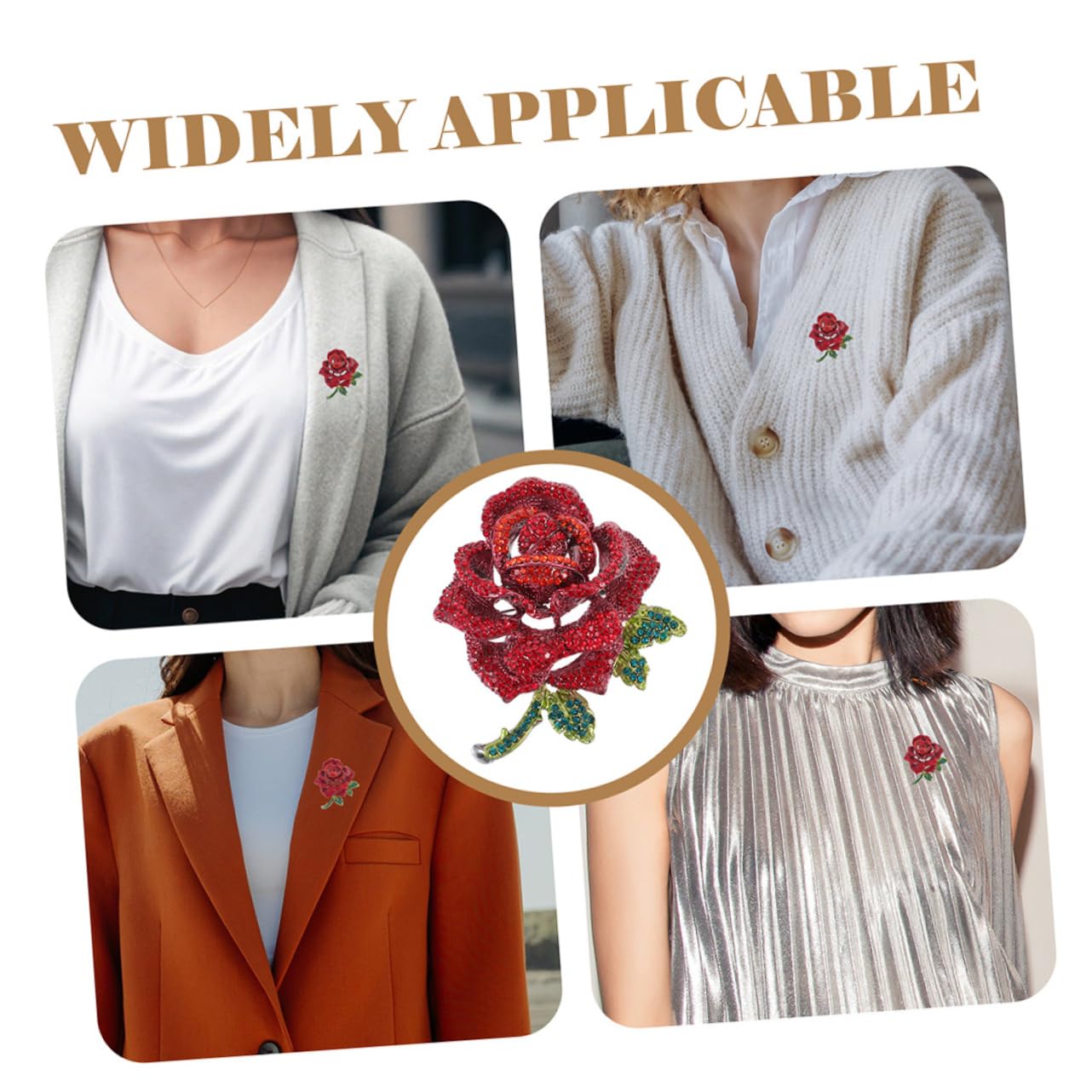 minkissy Crystal Rose Brosche Blumennadel Für Kleidung Brosche Für Schal Brosche Party Brosche Valentinstag Anstecknadel Kleiderstift Zinklegierung Rot