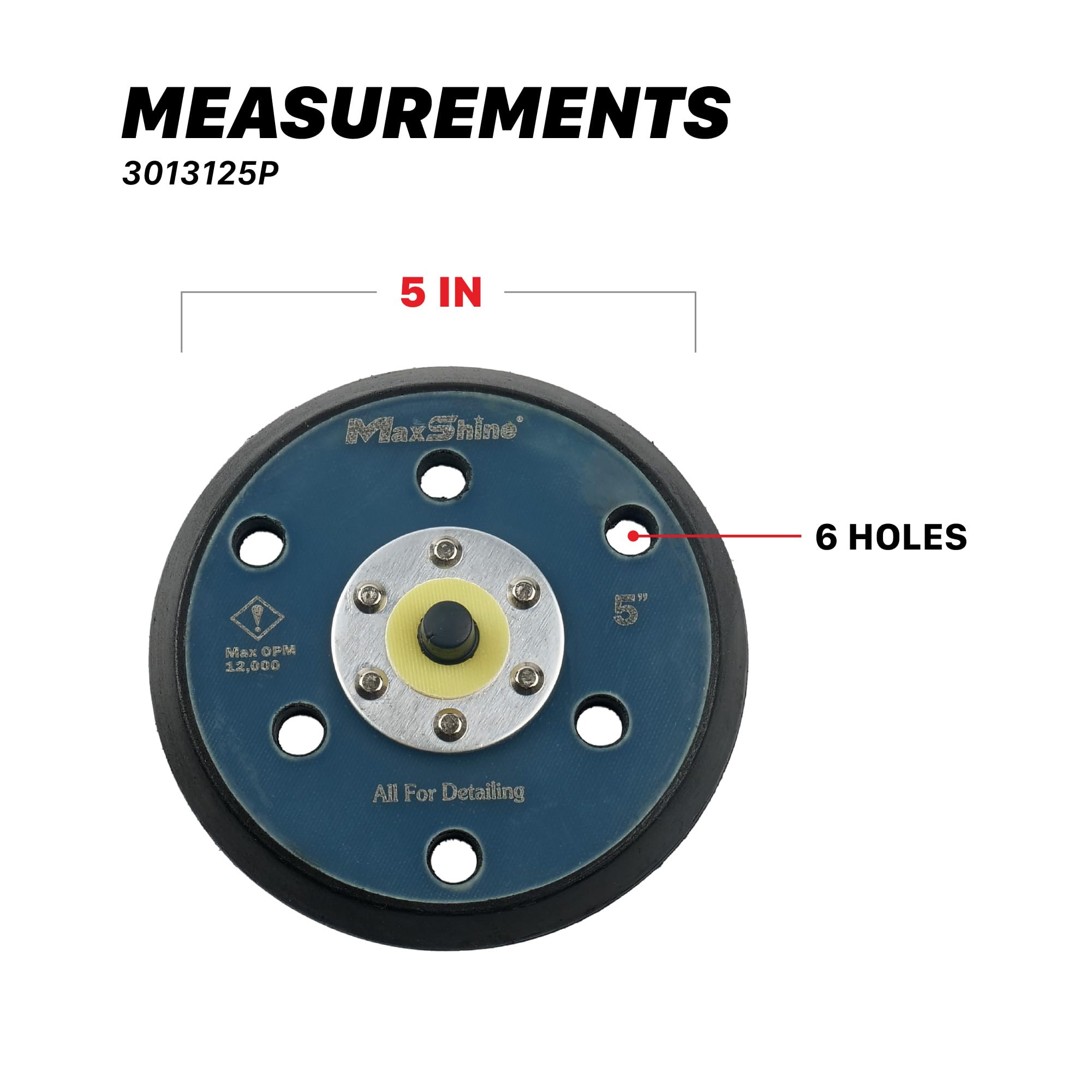 Maxshine 5" Universal Hook & Loop Dual Action Backing Plate – Fits DA Polishers with 5/16" Thread – Supports Up to 10,000 OPM – Compatible with M8S V2 & High-Speed DA Polishers