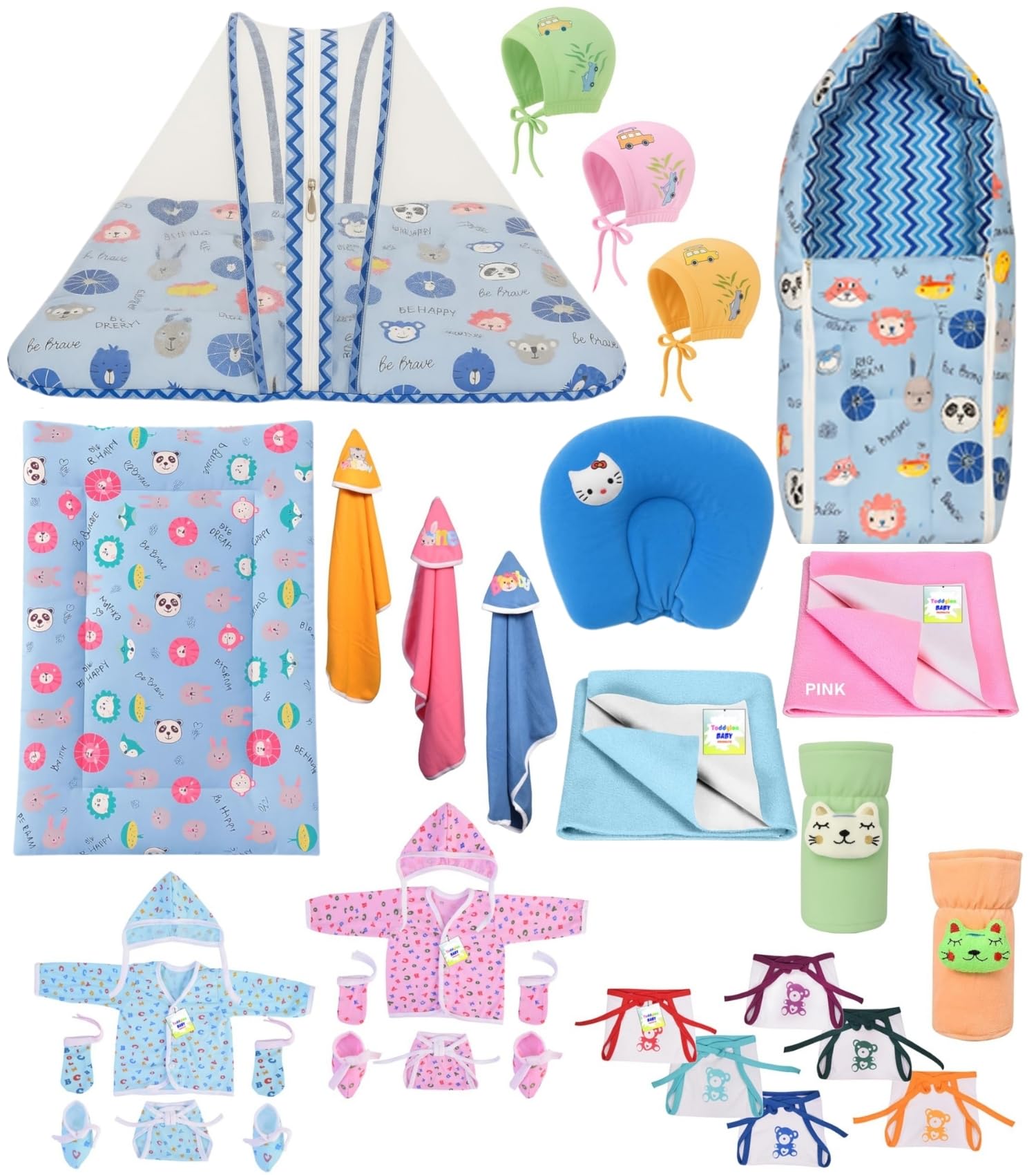 Toddylon Pack of 22 Items Gift Combo for New Born Baby | Infant Essentials | Baby Clothes | Bedding Set for Just Born|Complete Daily Items Combo for Baby Boy & Baby Girl (0-6 Months, Blue)-image-31