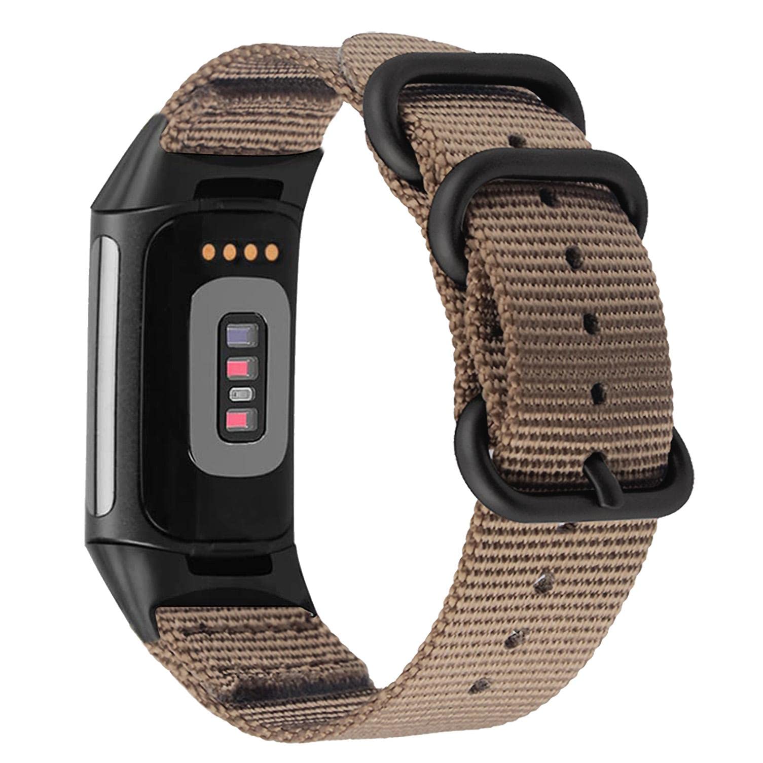 Abanen Nylon Bands for Fitbit Charge 5, Woven Nylon Quick Dry Band Wrist Strap with Stainless Steel Ring Clasp Adjustable Compatible with Fitbit Charge 5 for Men and Women (Tan)