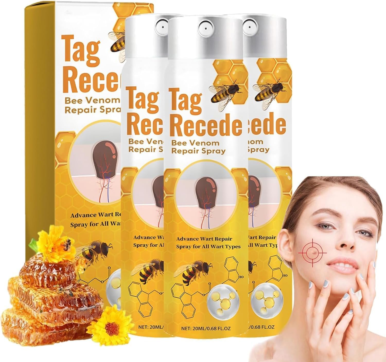 Baopinlady Bee Venom Skin Tag Removal Spray,Tag Recede Bee Venom Treatment Spray,Bee Venom Wart and Tags Removal Treatment Spray 20mlOil (6)