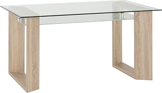 Seconique Dining Table, Engineered Wood, Clear Frosted Glass/Sonoma Oak Effect Veneer, W 1500mm x D 900mm x H 755mm