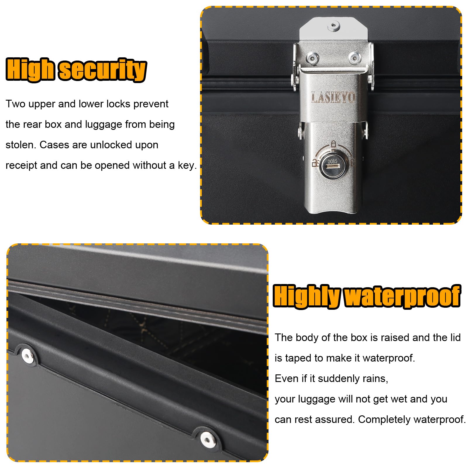 puseky Top Case pour moto, 55 l, bagage de moto en aluminium avec serrure de sécurité pour rangement du casque, grand bagage, coffre de moto imperméable