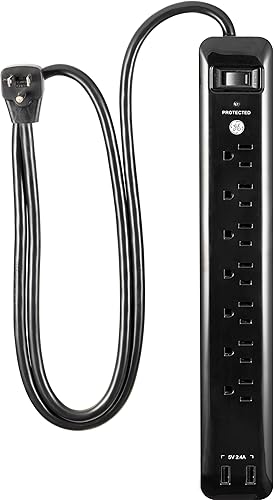 GE UltraPro - Protector de sobretensiones de 7 tomas, 2 puertos USB, cable de alimentaciĂłn de 4 pies, 1500 julios, enchufe plano, cubiertas de GE UltraPro - Protector de sobretensiones de 7 tomas, 2 puertos USB, cable de alimentaciĂłn de 4 pies, 1500 julios, enchufe plano, cubiertas de
