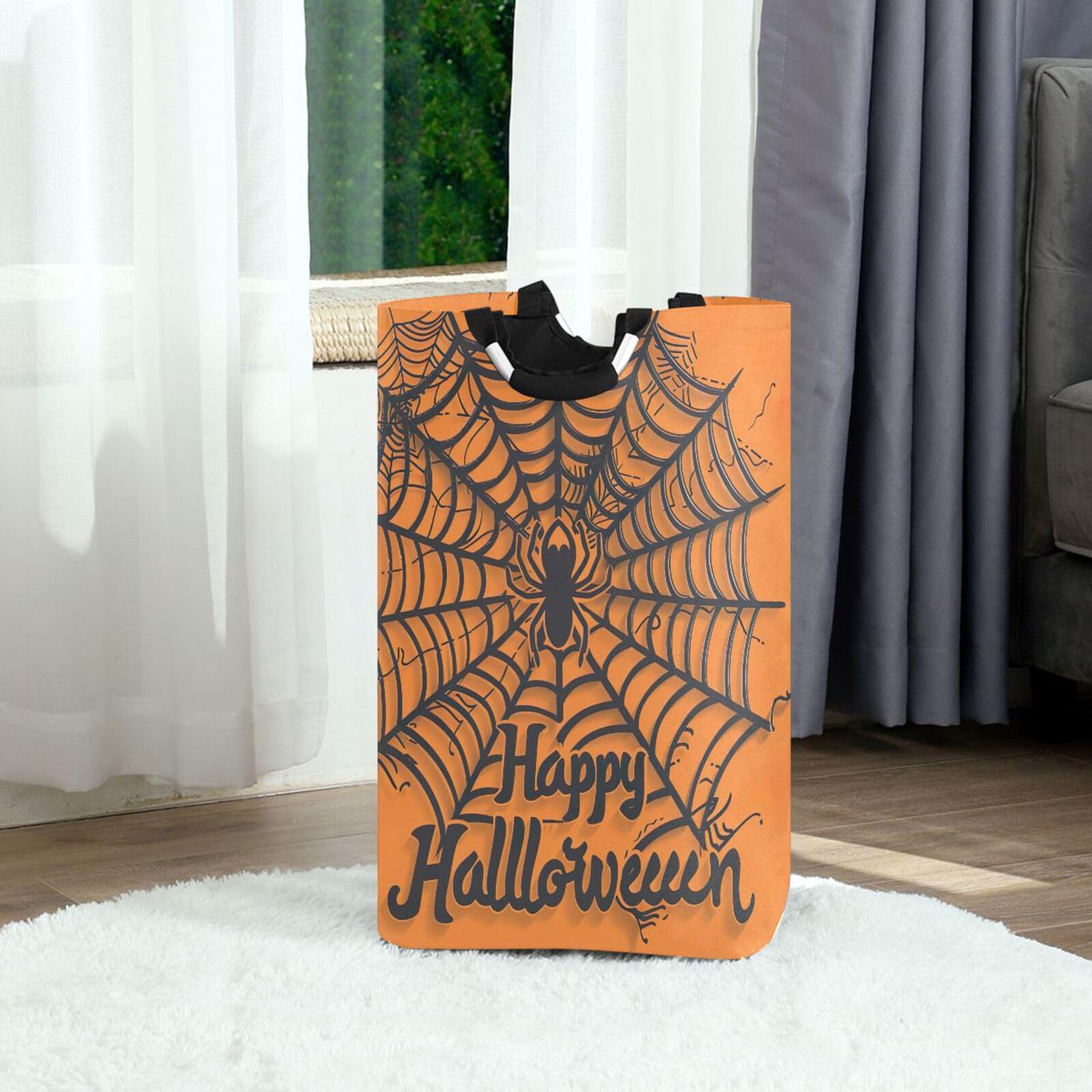 Jihqo Laundry Hamper Basket Halloween Spiderweb Collapsible Nursery Storage Bin Waterproof Clothing Baskets for Home Bedroom Bathroom Washing Room