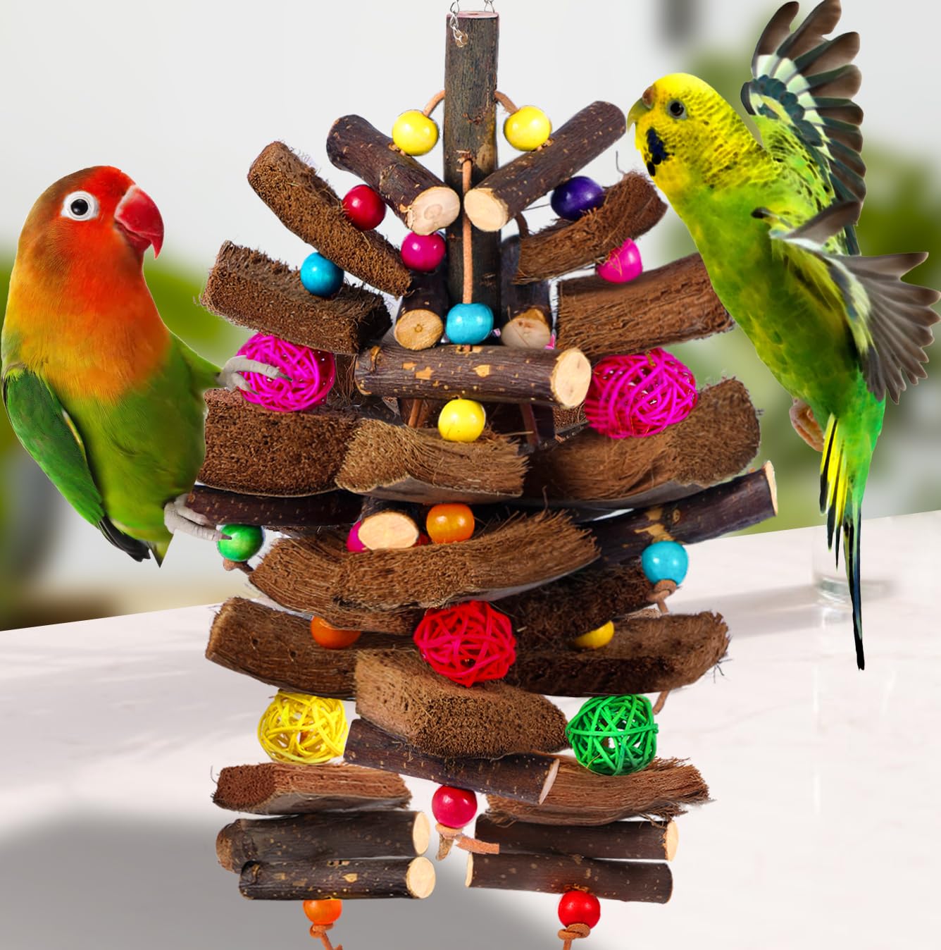 Kyouki Bird Toy for Parrots，Cockatiels, Budgies, Conures, Macaws, Lovebirds, Amazons and Other Small/Medium/Large Birds - Chewable & Shreddable Natural Coconut Husk Enrichment Toy (Medium) - image 7