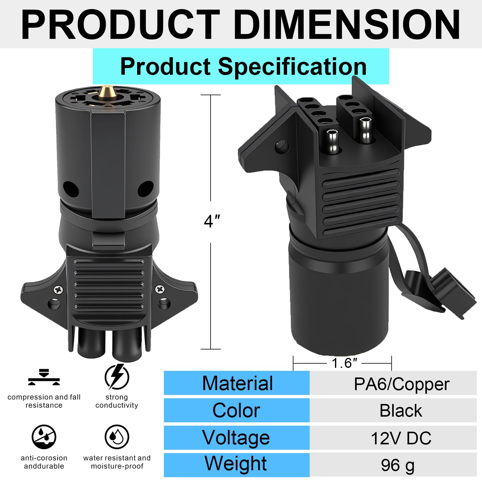 Adapter do przyczepy 7-kierunkowy okrągły na 4-pinowy i 5-pinowy płaski adapter światła przyczepy, adapter wtyczki przyczepy 2 w 1