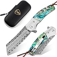 Vista 13 de Cuchillo de bolsillo AUBEY de Damasco con mango de aluminio, cuchillo plegable de acero de Damasco de 3.14" (8 cm), hoja con afilado hueco, cuchillo