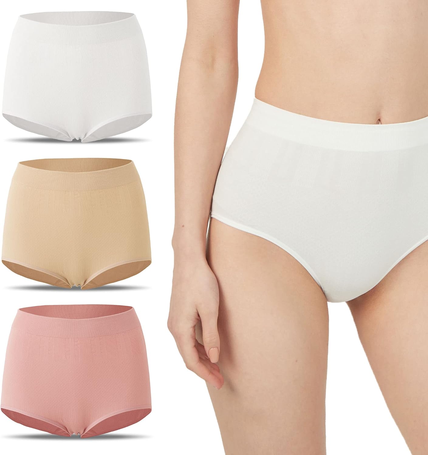 Vanever 3PK Seamless No Show Tummy Support Panties, Breathable Postpartum High Rise Granny Briefs for Women