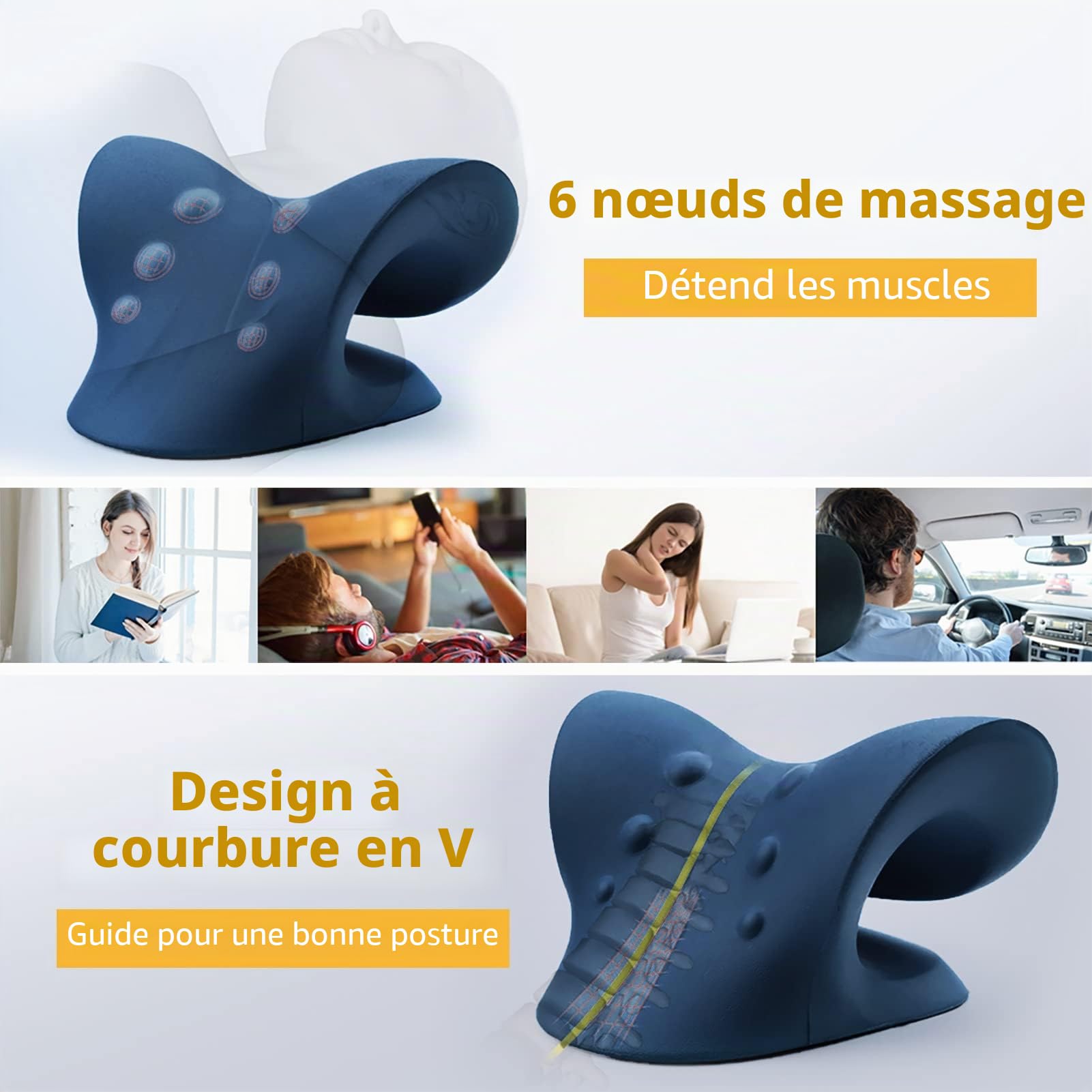 Neck Relax, Coussin Cervicales Douloureuses, Cervicales Douloureuses, Coussin Cervicales, Traction Cervicale, Etireur de Cou Correction de Posture Cervicale Soulager Articulaires(Bleu Marine)