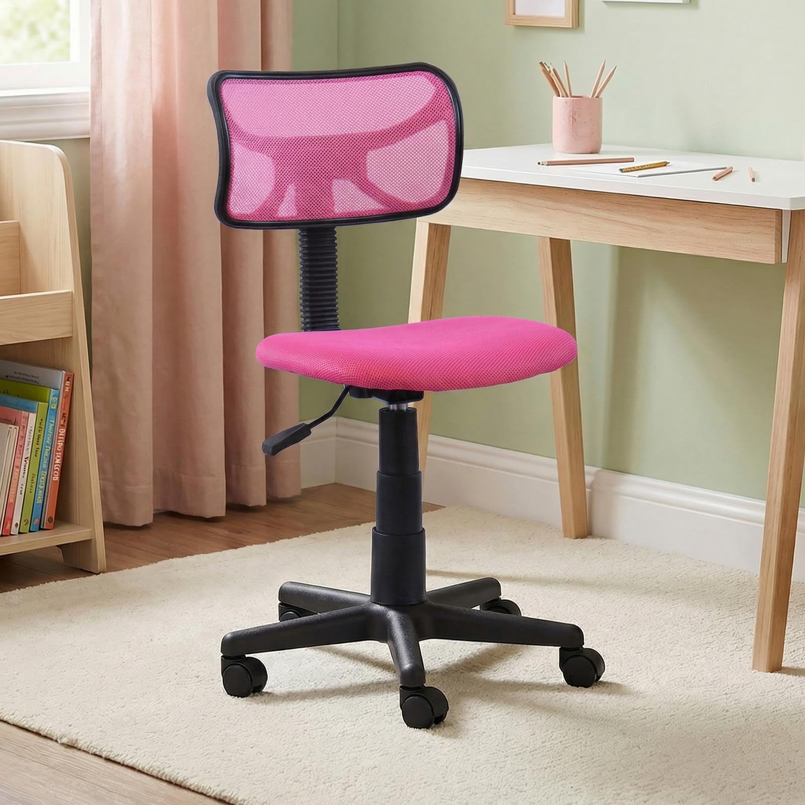 IDIMEX Schreibtischstuhl für Kinder Milan höhenverstellbar, Pink - Drehstuhl für Kinderzimmer, ergonomisch geformte Rückenlehne mit atmungsaktivem Mesh, stabile Doppelrollen [max. Belastbarkeit 50kg]