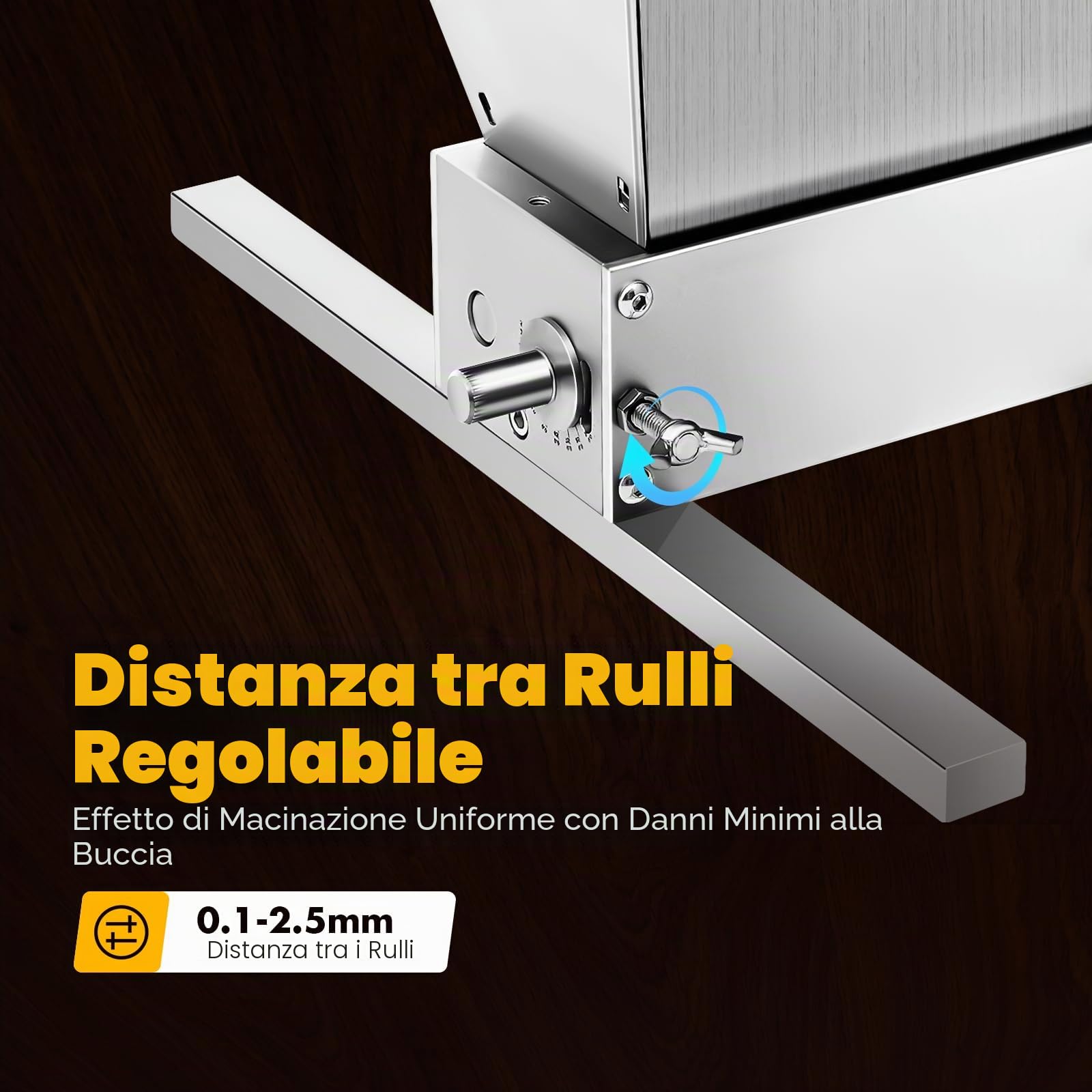 Mulino a mano | Mulino professionale a 2 rulli | Ruote in acciaio inox | Completamente regolabile | Portata fino a 8 lbs/min