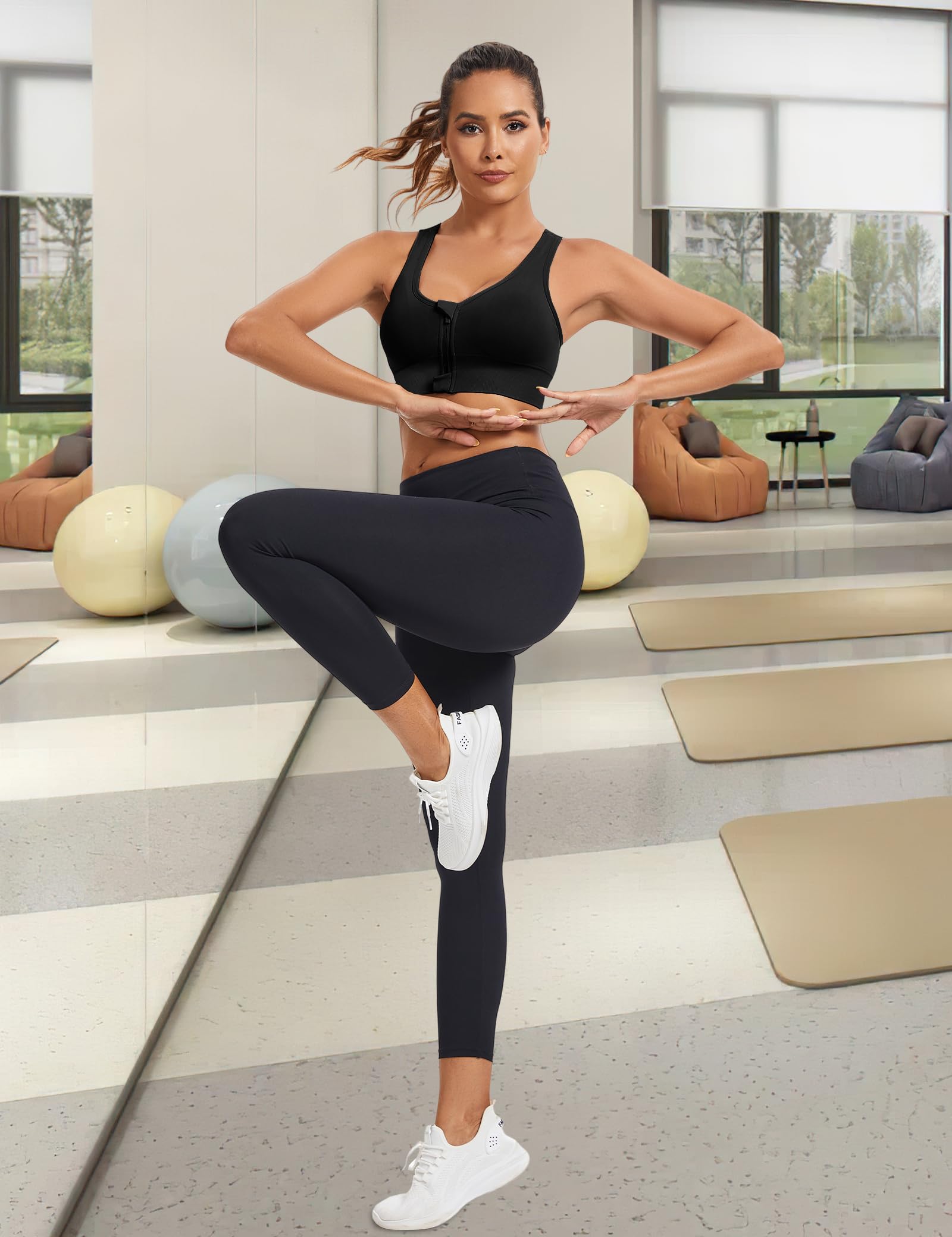 Sujetador Deportivo Mujer Alto Impacto sin Aros Cremallera Push Up con Almohadillas Extraíbles para Yoga Running Fitness S-XL