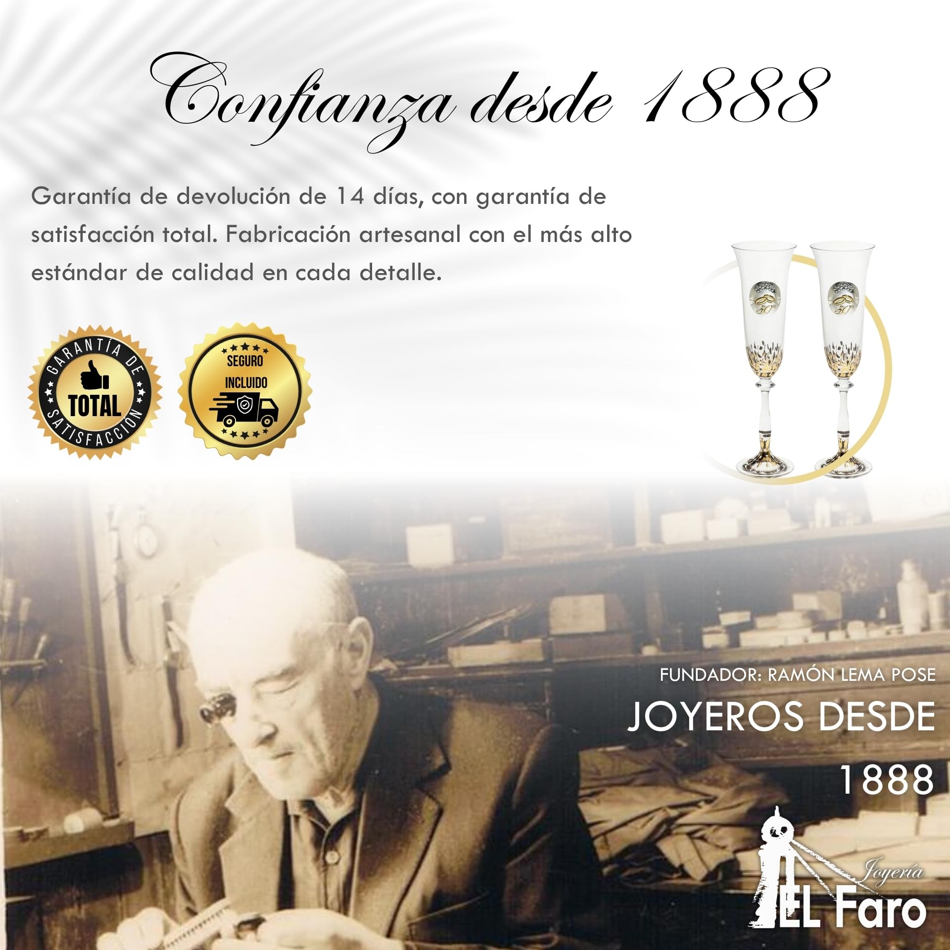 JOYERIA EL FARO Copas 50 Aniversario Bodas de Oro Personalizadas | Cristal de Bohemia de alta resistencia, Estuche premium incluido, Celebra 50 años de amor juntos