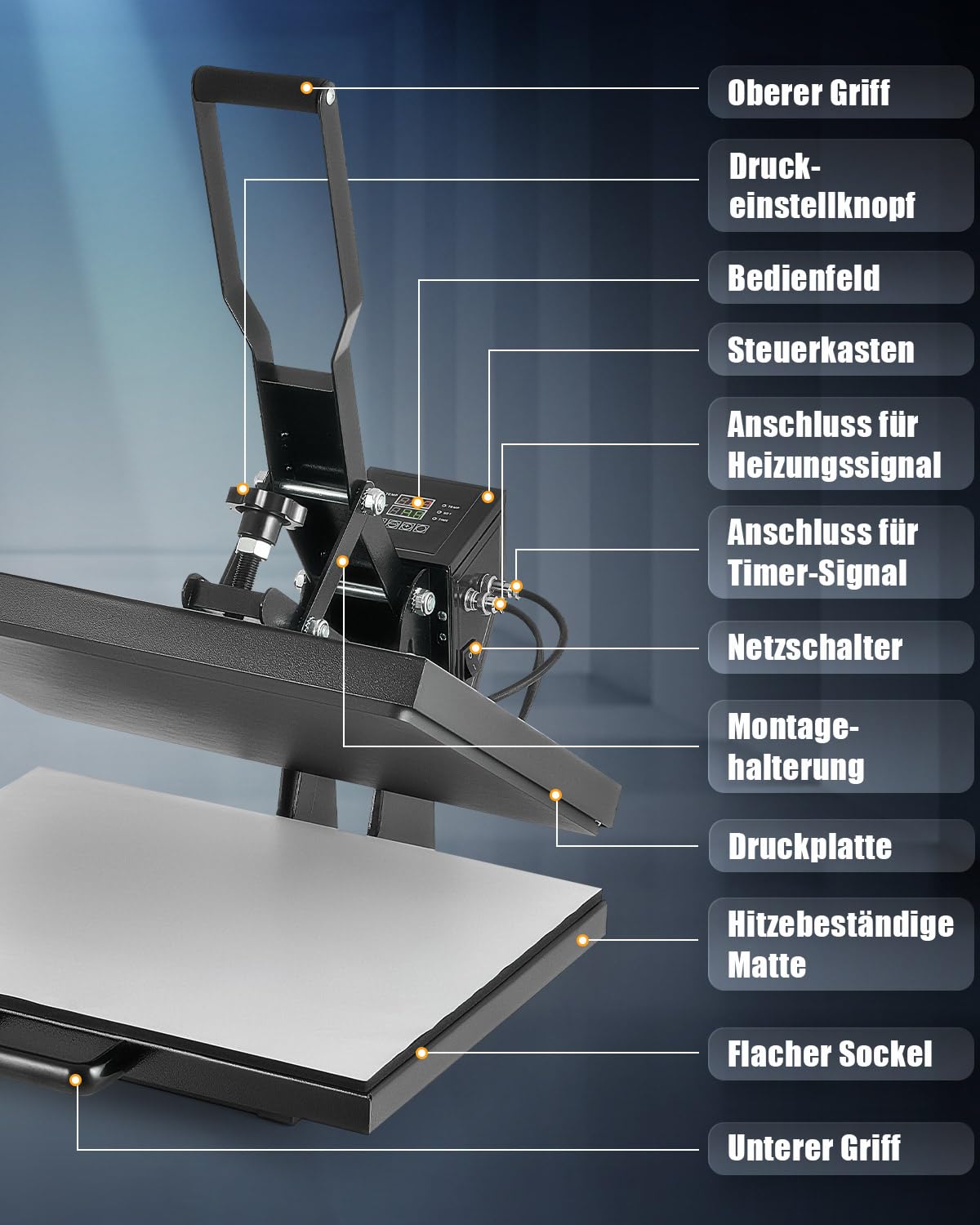 CREWORKS 40x50cm Transferpresse 2000W Heißpresse mit Doppelanzeige, Industrielle Flachbett-Heizpresse für T-Shirts DIY Sublimation, Große Druckfläche & Automatische Abschaltung, Schwarz