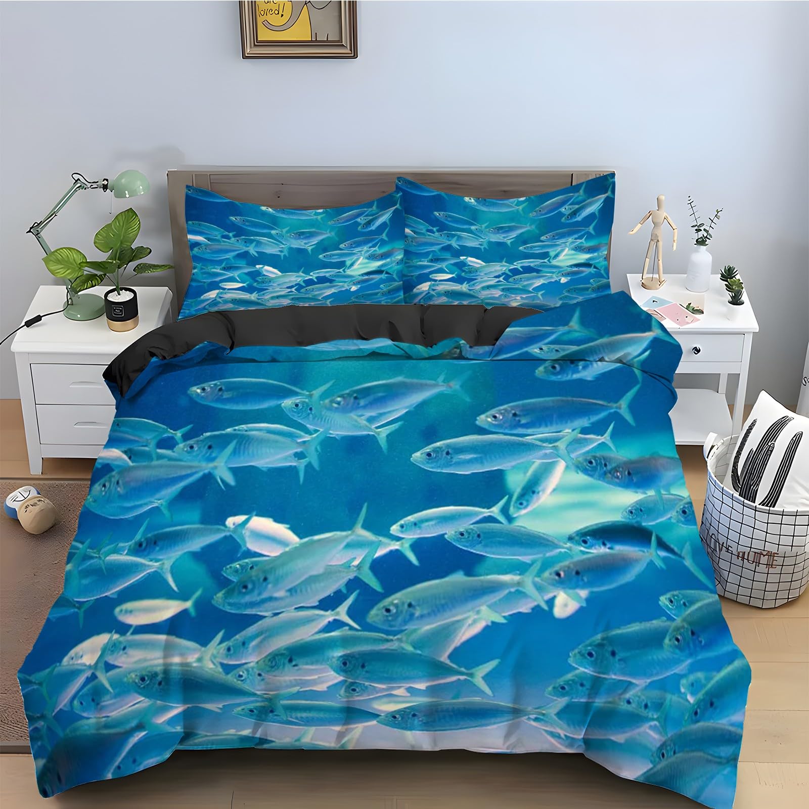 Ensemble de literie sardine bleu 200x200 cm avec finitions soignées en microfibre supérieure