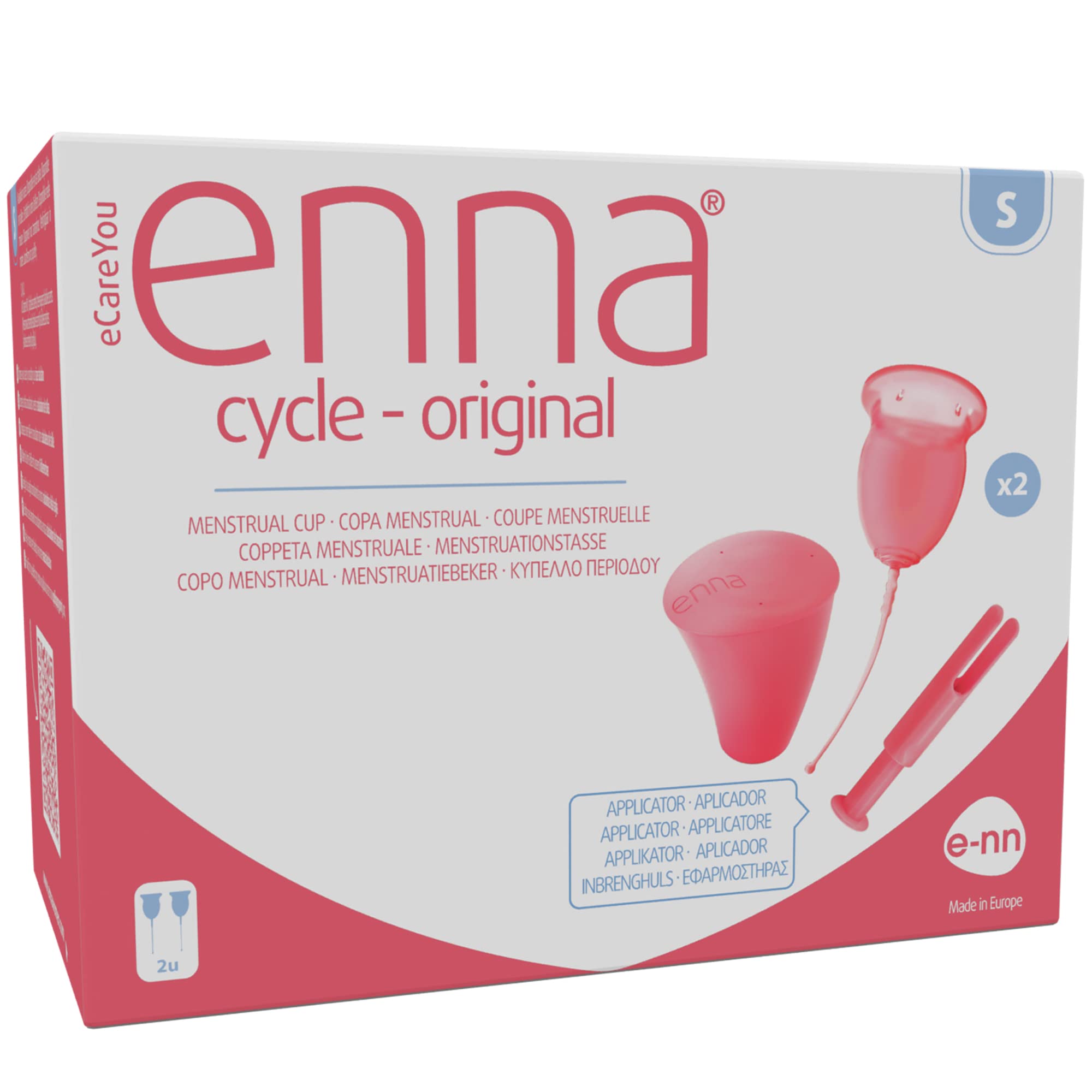 enna cycle original - 2 Copas Menstruales, Caja Esterilizadora y Aplicador, TALLA S