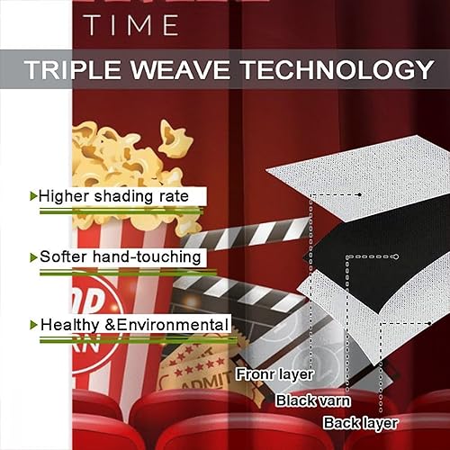 Miniatura 166 de Cortinas opacas para cine en casa, diseño retro moderno, tiras de película de palomitas de maíz para cámara de película, bolsillo para barra,