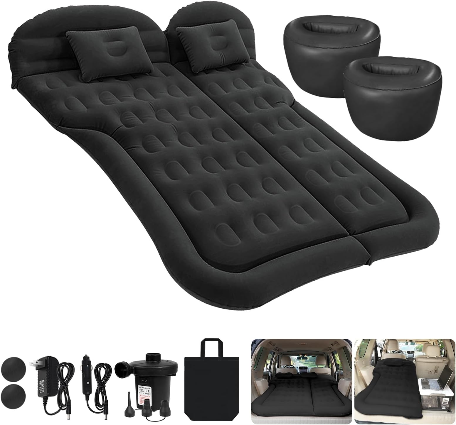 ISWEES Car Air Mattress, SUV Bed With Electric Pump, Two Piers and 2 Pillows - Flocking & PVC Inflatable Sleeping Bed for Home, Outdoor, Camping and Travel