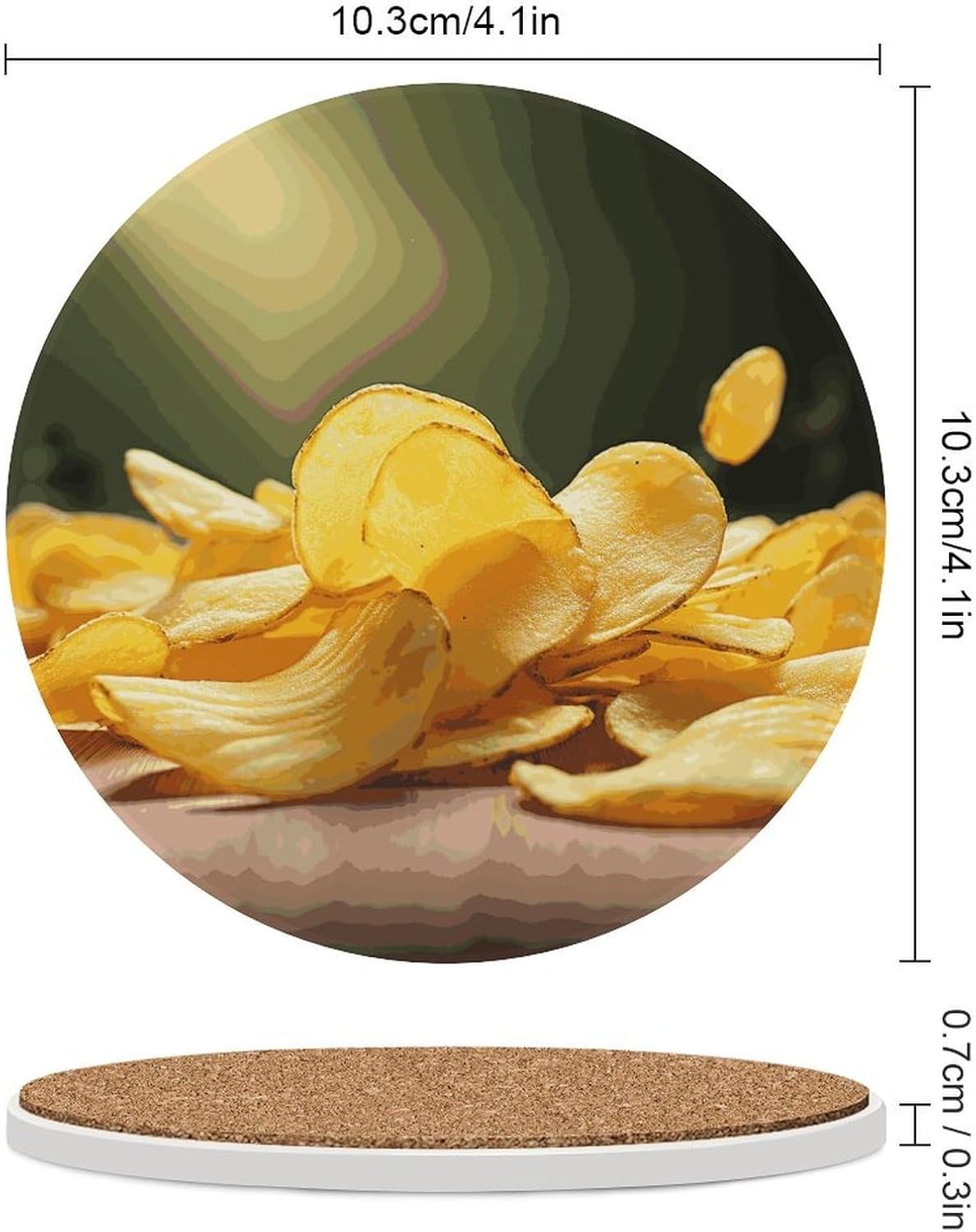 Potato Chips Coaster with Cork Base Drink Coasters for Coffee Table Decor Modern Cup Coasters with Non-Slip & Heat-Resistant Cute Ceramic Table Coaster for Home Dining