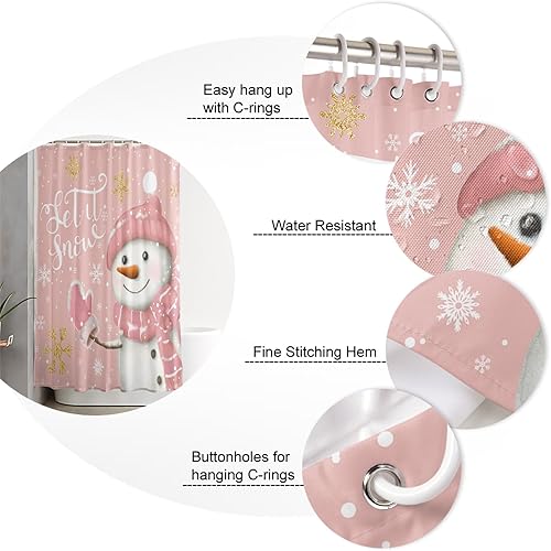 Miniatura 3 de Cortina de ducha de tela navideña, juego de cortina de ducha impermeable con 12 ganchos Let It Snow para decoración de casa de campo, hogar, hotel,