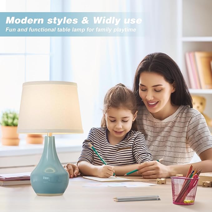 Seealle Seealle 19.4" Modern Sky Blue Table Lamp Set of 2-Bedside Lamps for Nightstand, Bedroom Lamp for Living Room Desk End Table Office Guest Room Dresser photo 6