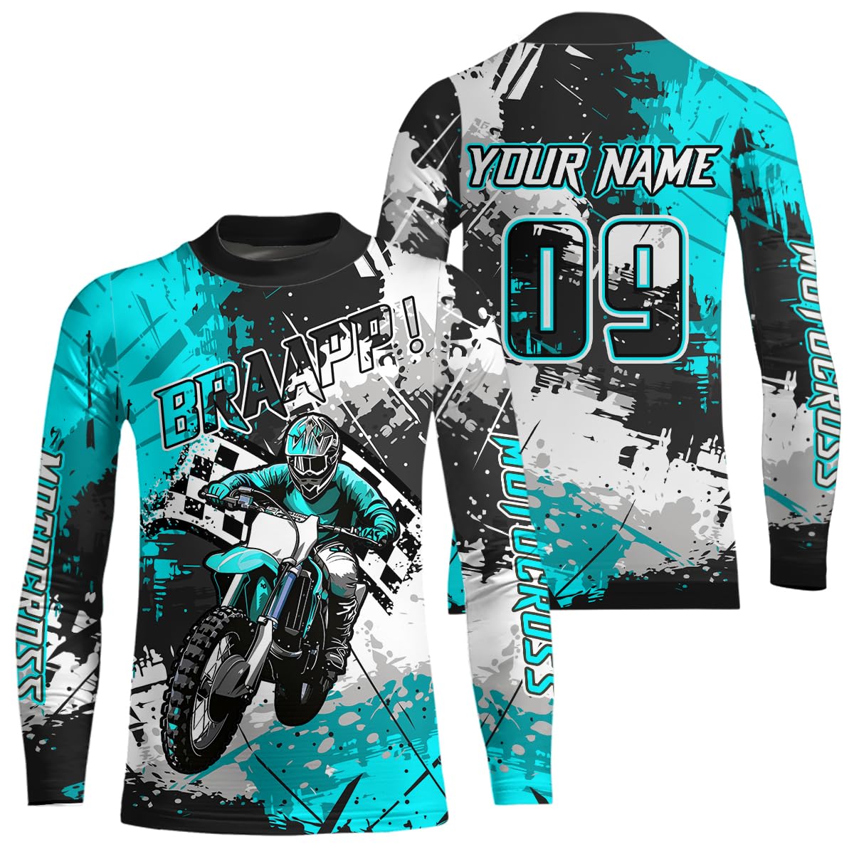 Motocross Racing Extreme Personalized Racing Jersey Kid Men UPF30+ Youth Motorcycle Shirt Racing Off-Road Dirt Bike Jersey (US, Alpha, Small, 5X-Large, Regular, Regular, Turquoise)