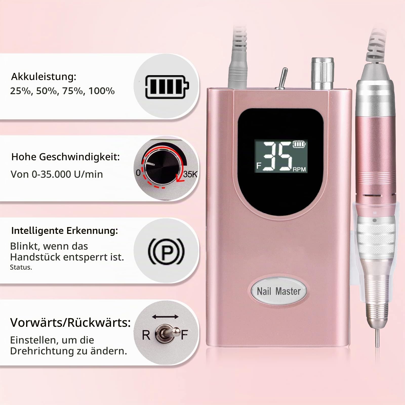 Nagelfräser, AZ GOGO 35000 U/min Elektrische Nagelfeile Wiederaufladbar Tragbar Akku Maniküre Pediküre Maschine Fräser - Ideal für Studio/Salon