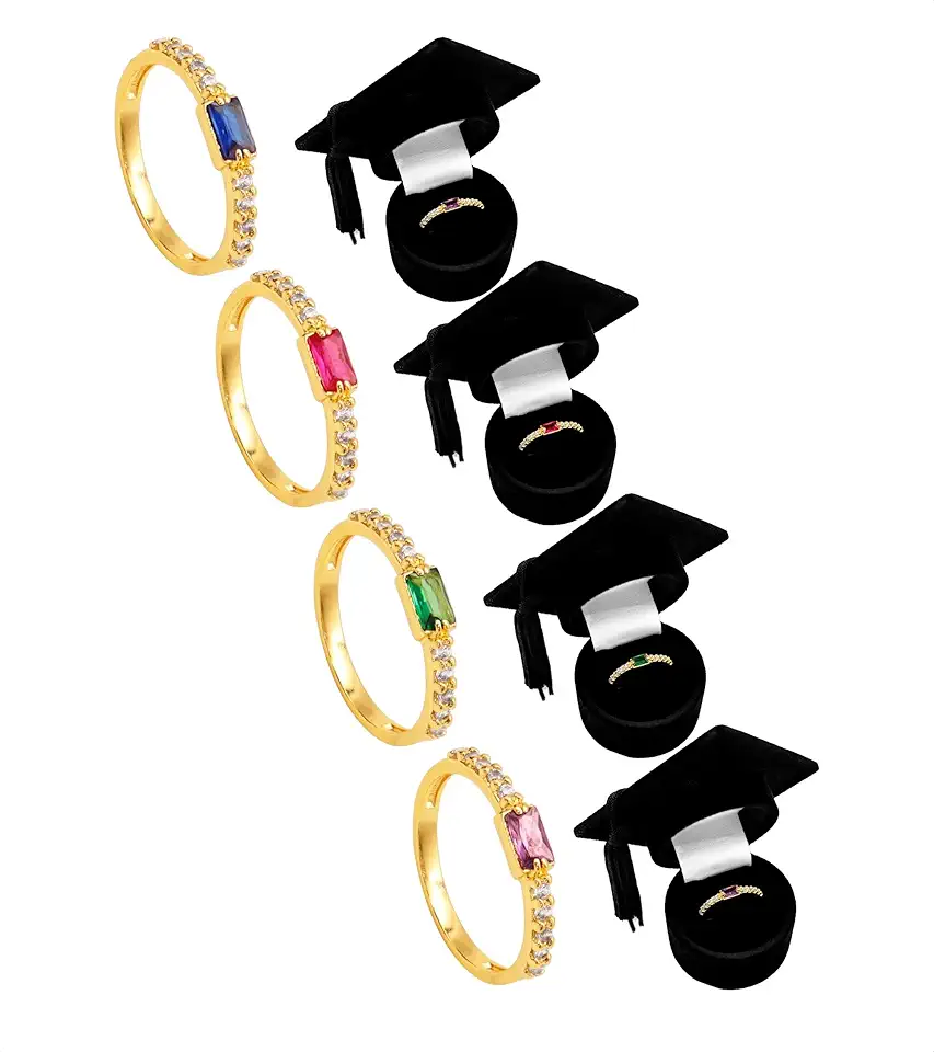 Anel de Formatura Feminino De Moeda Antiga Banhado A Ouro - Line Com Capelo