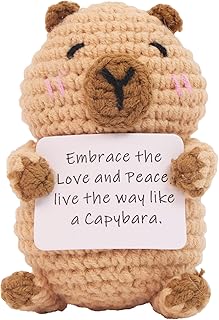 Capybara Gifts, Positive Crochet Animals Capybara, Knitted Wool Capybara Toy with Positive Card, Cheer Up for Friends, Women, Girls and Boys as Birthday Christmas