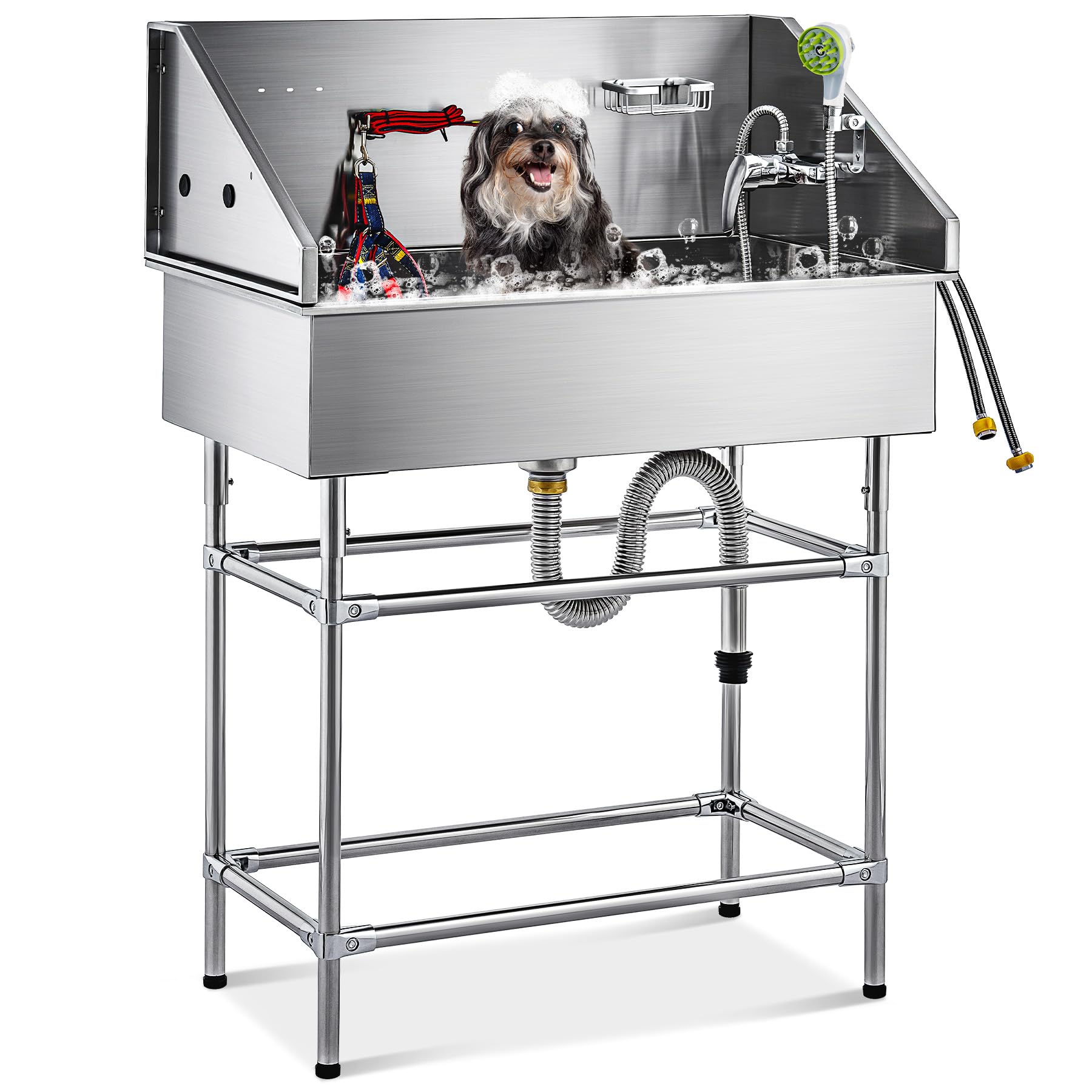 CO-Z 86 cm Vasca da Bagno per Cani Extra Elevata Altezza 120 cm, Vasca Toelettatura Professionale per Animali Domestici con Spruzzatore, Doccia per Toelettatura in Acciaio Inossidabile capacità 80 kg