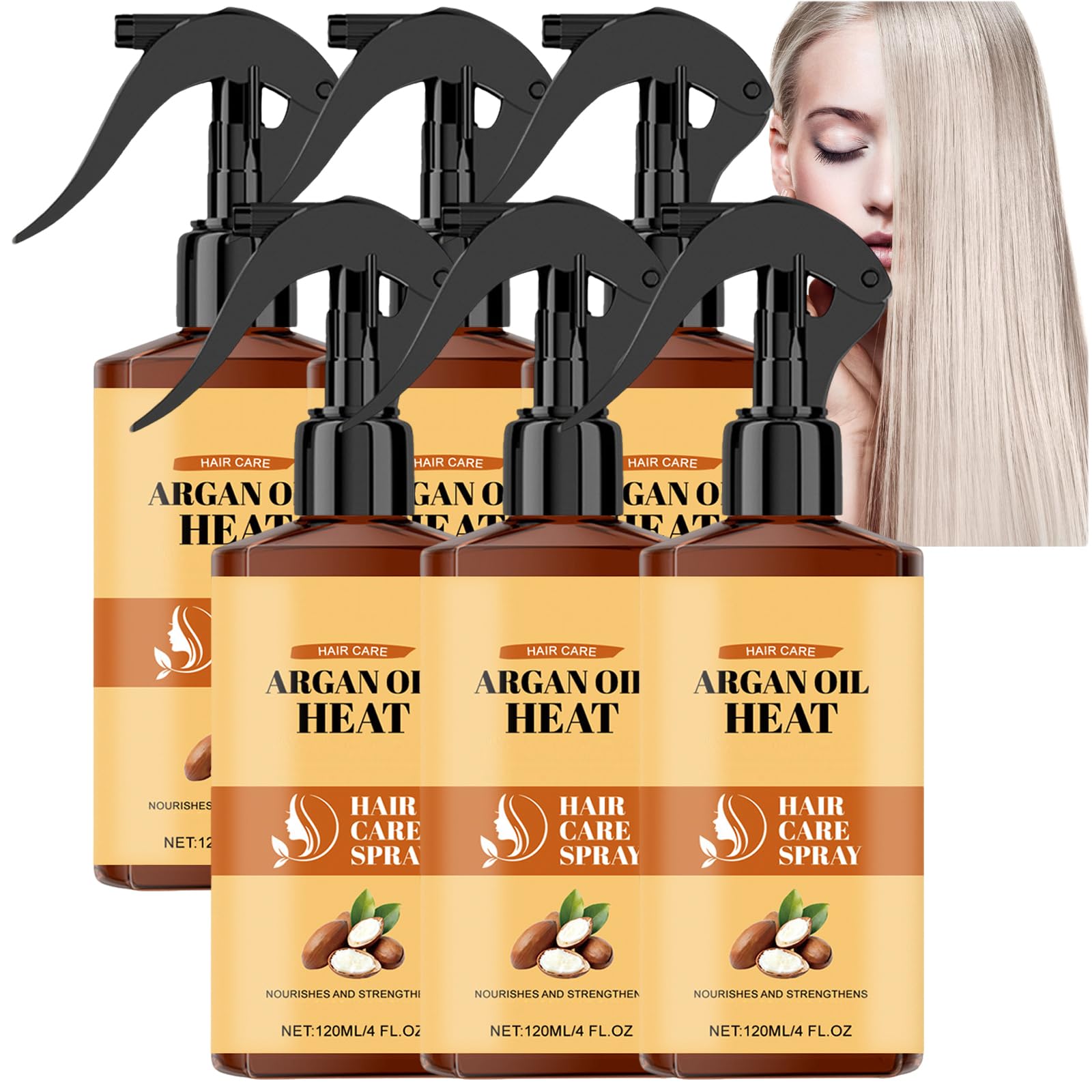 Spray termoprotettivo per capelli all'olio di Argan, Spray anticrespo all'olio marocchino, Termoprotettivo riparatore per capelli lisci, Controllo idratante anticrespo per capelli secchi (6pcs)