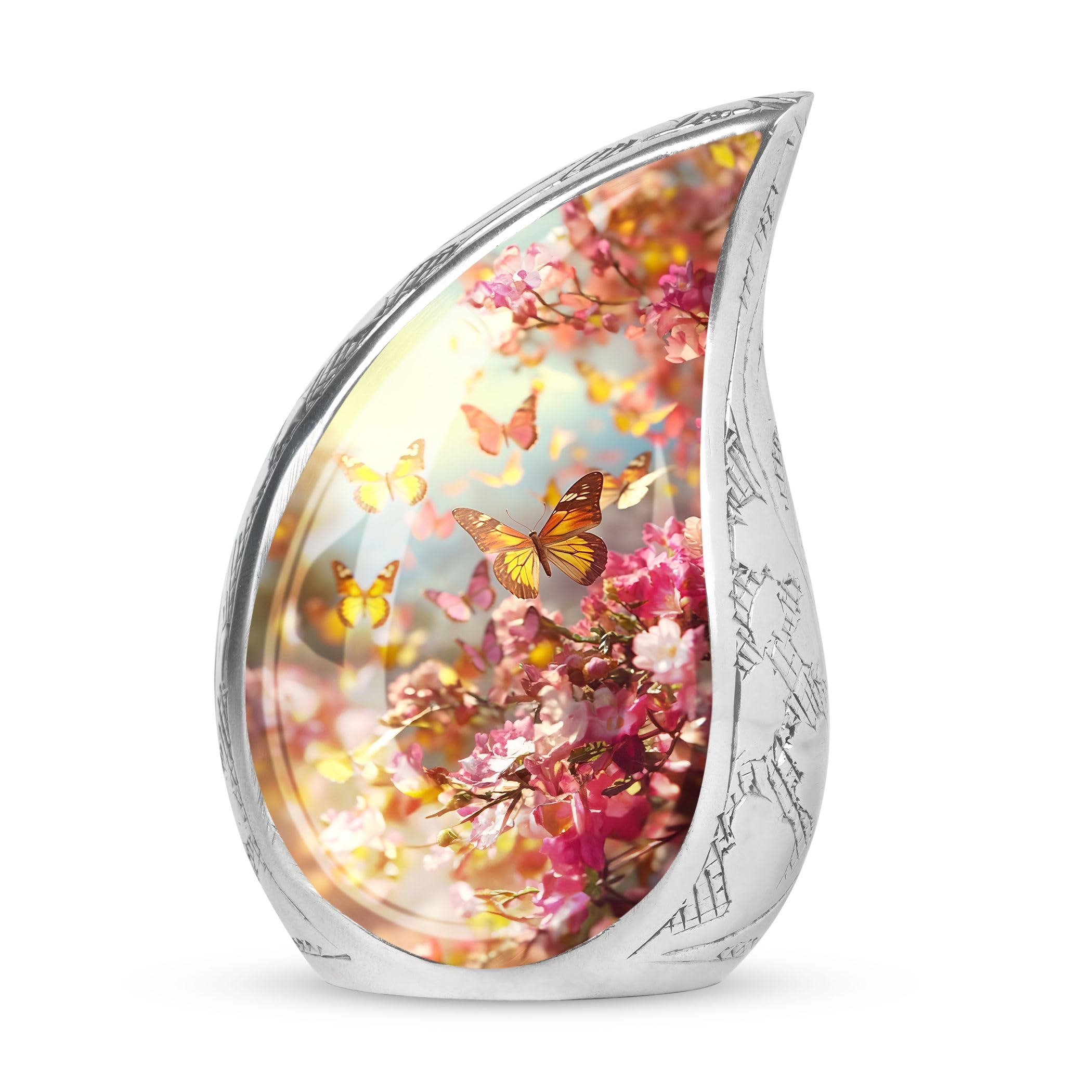 YASUBJAG Aluminium Butterfly Pattern Solid Large Urn for Human Ashes Adult, Burial Urns for Cremated Remains, Unique Gifts for Women, Urns for Mom, Cremated Ashes Urn 10 Inch