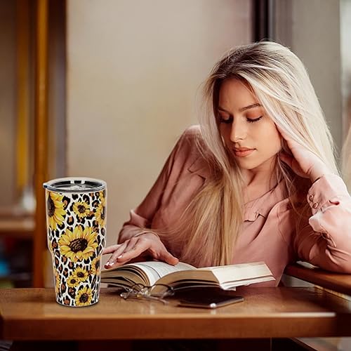 Miniatura 6 de Vaso de 30 onzas con tapa de girasol leoaprd tazas de café de viaje de acero inoxidable vaso de aislamiento para mujeres y hombres (30 onzas,