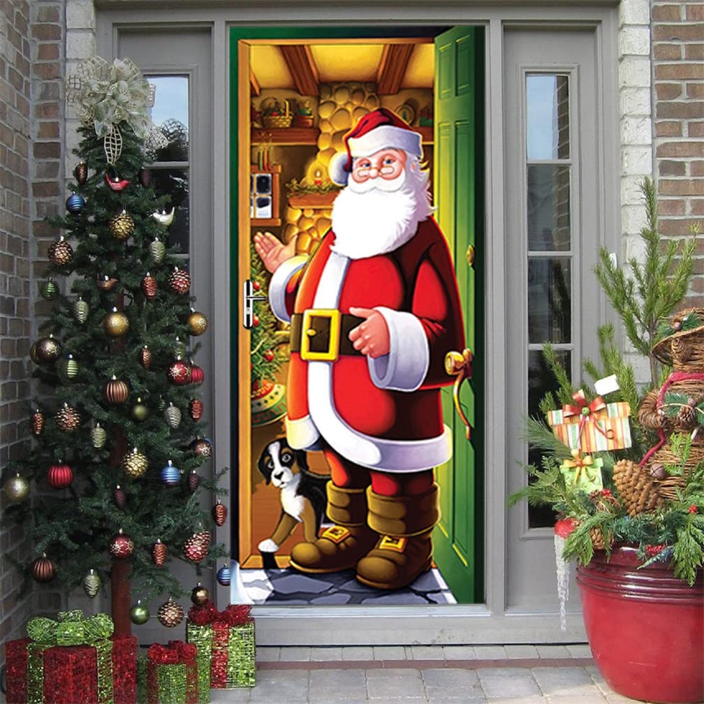 KARINE 3D Finestra Porta Decorazione Natalizia,Adesivi da Parete Natale per Soggiorno,3D Adesivi Babbo Natale,Adesivi Renna Natale,Rimovibile Adesivi