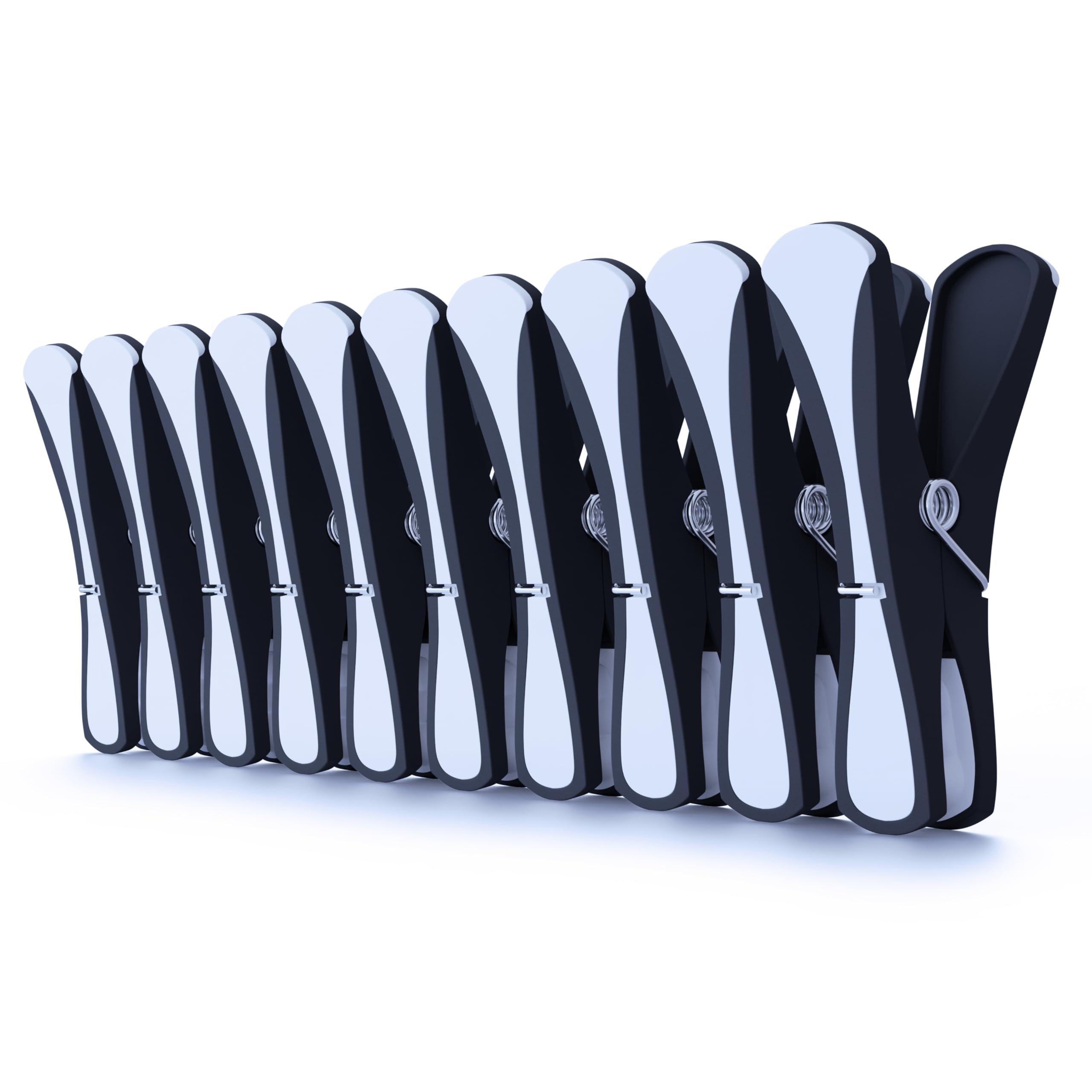 Soft Grip Clothes Pegs for Washing Line – 24 Black & White Laundry Pegs with Contoured Soft Pad Design | Strong Metal Spring | Weatherproof & Non-Slip Pegs by Barkworth & Hathaway