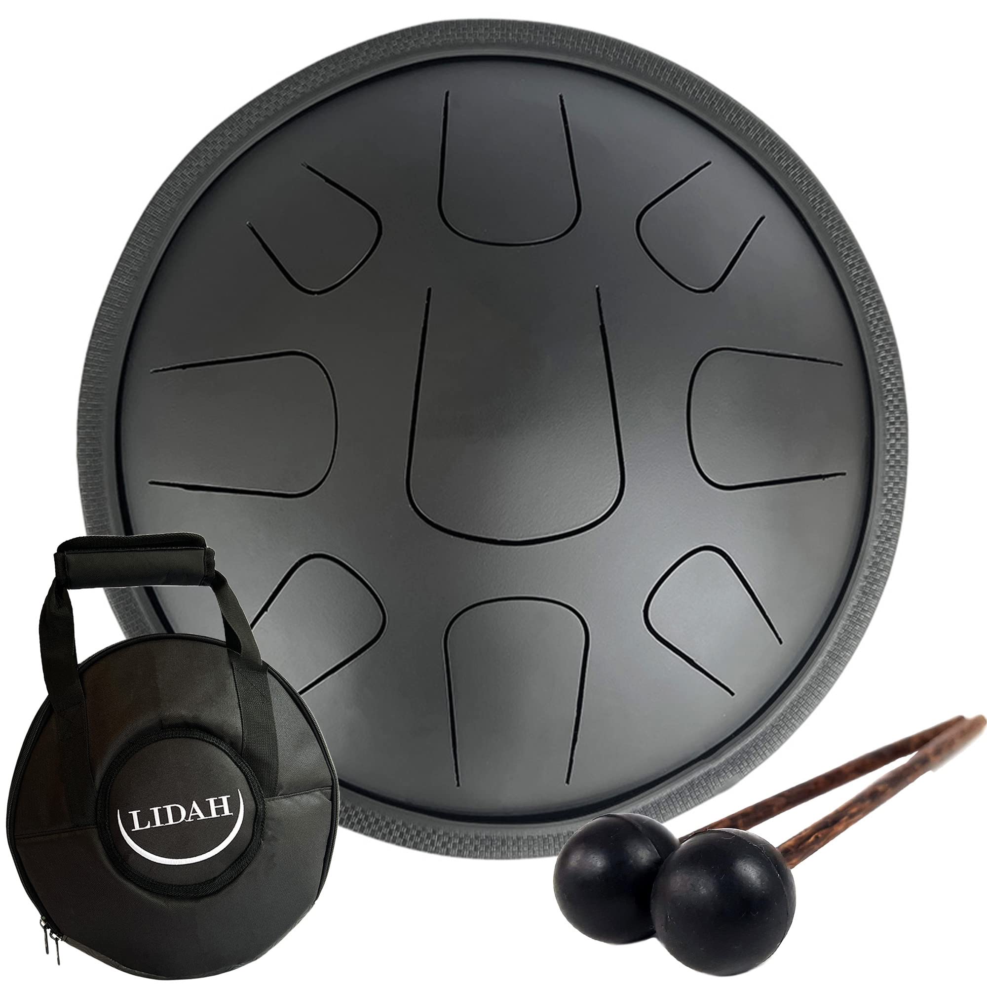 LIDAH Steel Tongue Drum - AkeBono Zephyr Series Poêle à main 36 cm , Instruments de musique Enfants et Adultes, Yoga Méditation Chakra Lotus Tambour à main Pan Steeldrum Briller (Black)