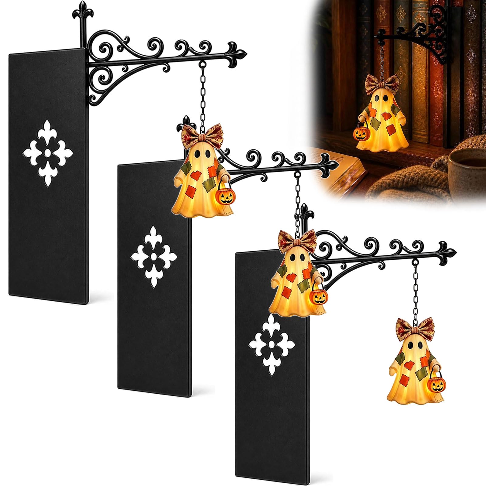 Library Lantern Mini Bookshelf Lamp-Cute Black Hat Ghost Book Light (Ghost-C,2)