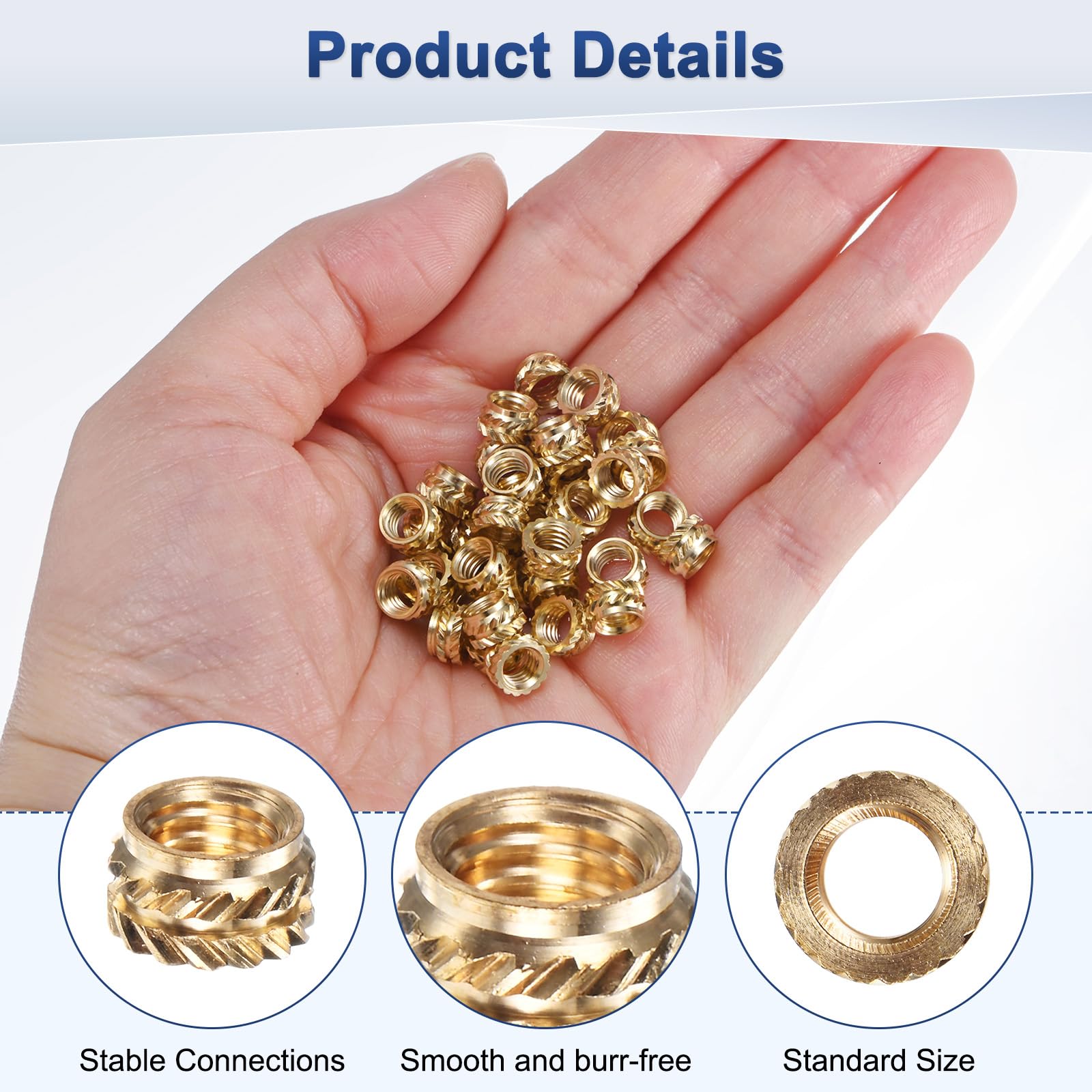 M METERXITY 50-Pack Threaded Inserts, M5 x 4mm L x 7mm OD Brass Heat Set Insert Nuts - Image 2