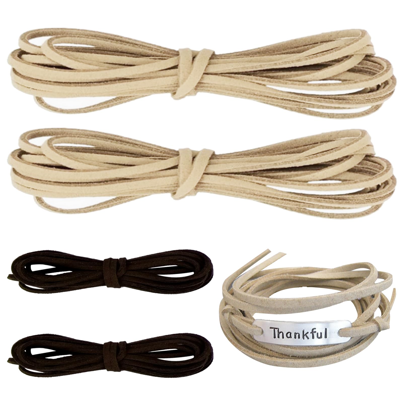 TWOBUD4 pcs 3 mm Leather Cord, Flat Genuine Leather Cord Natural Leather Strip, DIY Craft Jewelry Leather Strings for Lace Braided Bracelets Necklaces Handbag Knife Sheaths Shoelace