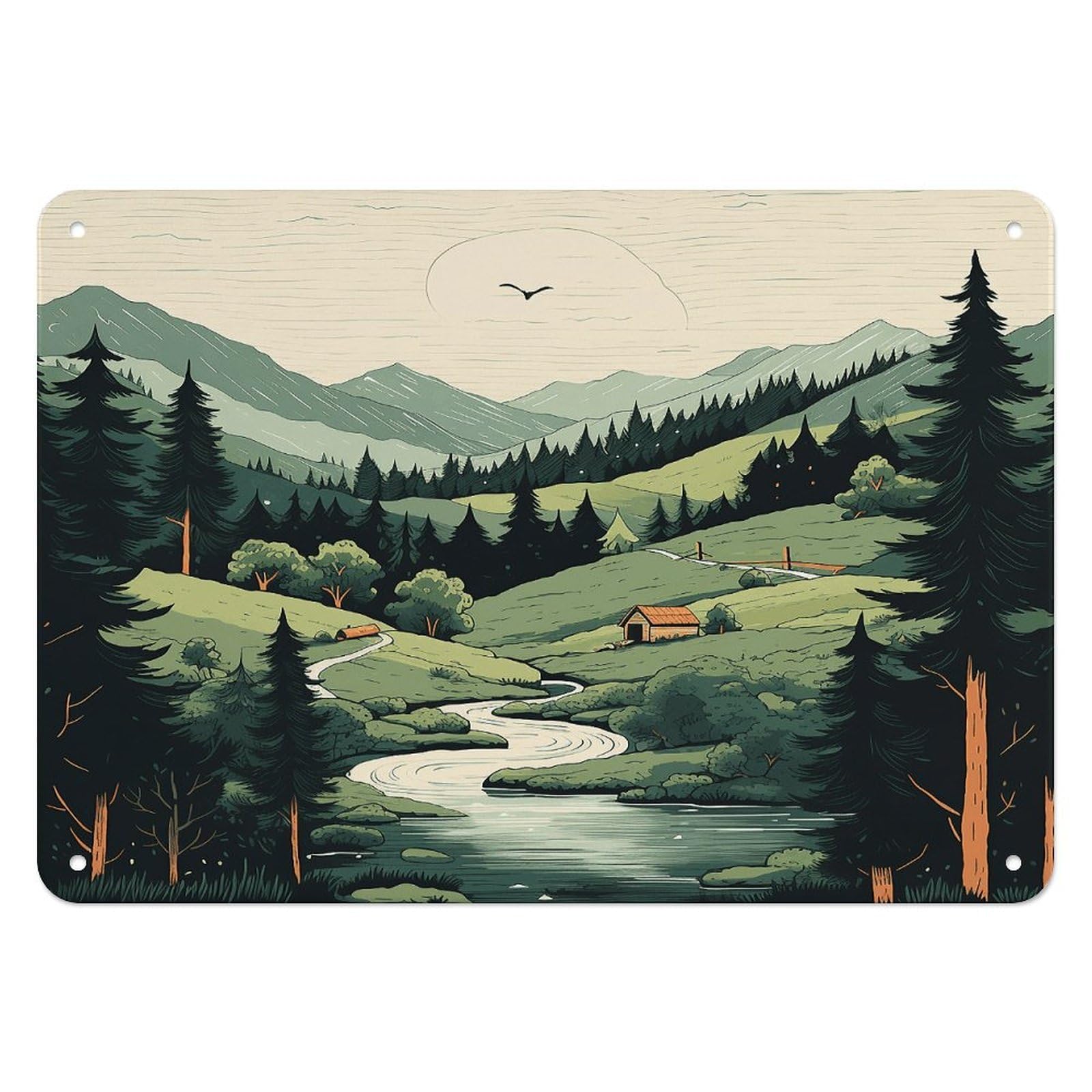 Fekiloot Style Outdoor Landscape Wall Decor Iron Painting Metal Sign